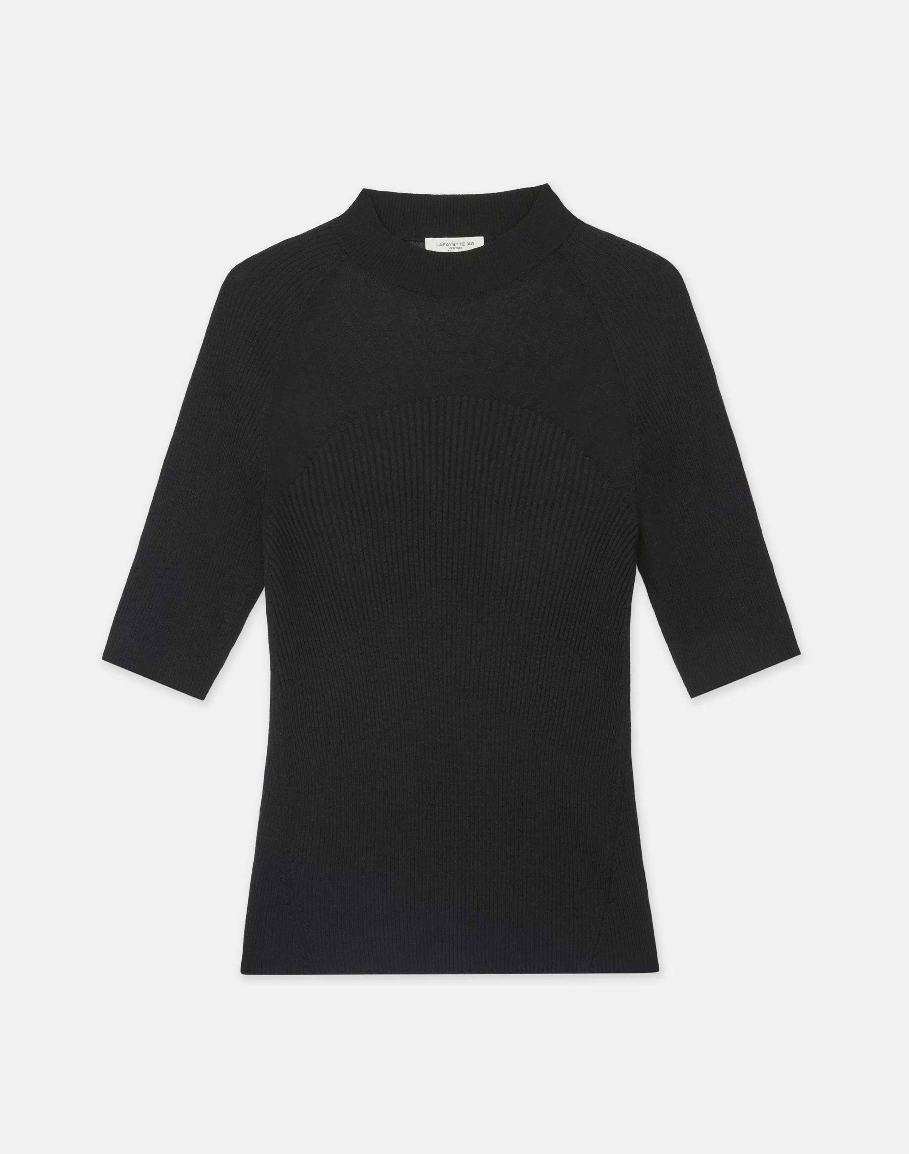 Merino-Silk Ribbed Sheer Yoke Sweater<Lafayette 148 New York New