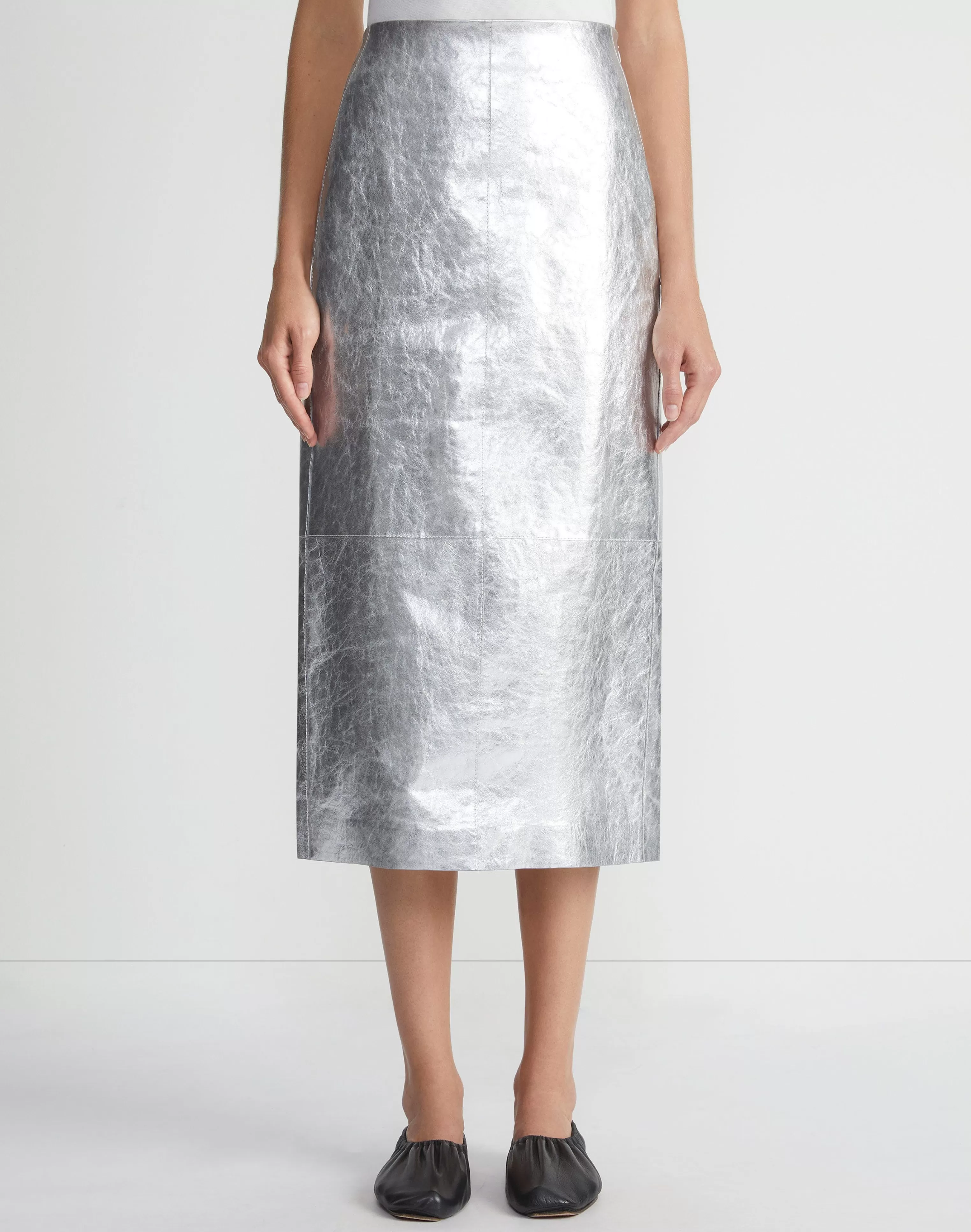 Metallic Crinkle Leather Pencil Skirt<Lafayette 148 New York Discount