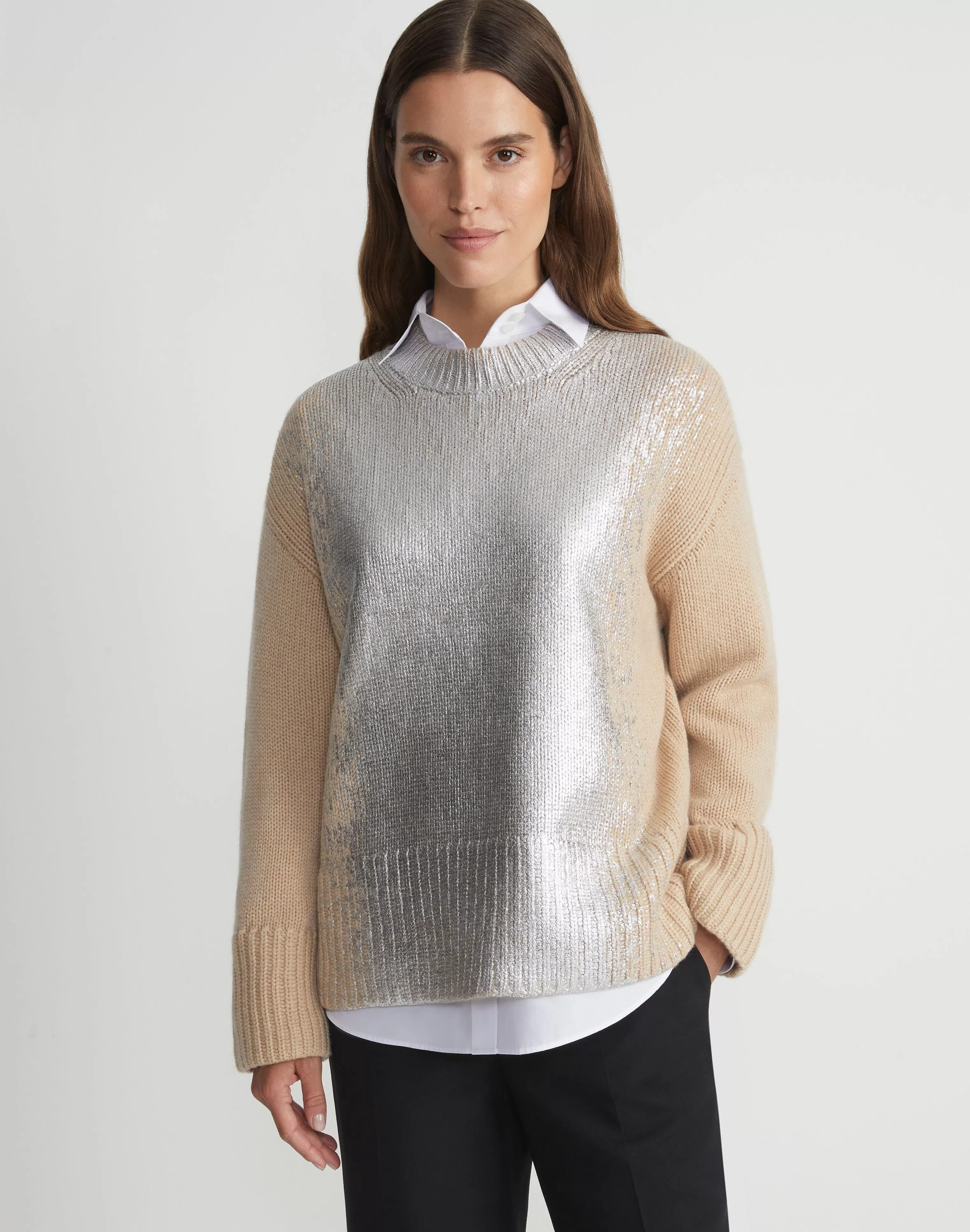 Metallic Foil Print Cashmere Crewneck Sweater<Lafayette 148 New York Outlet