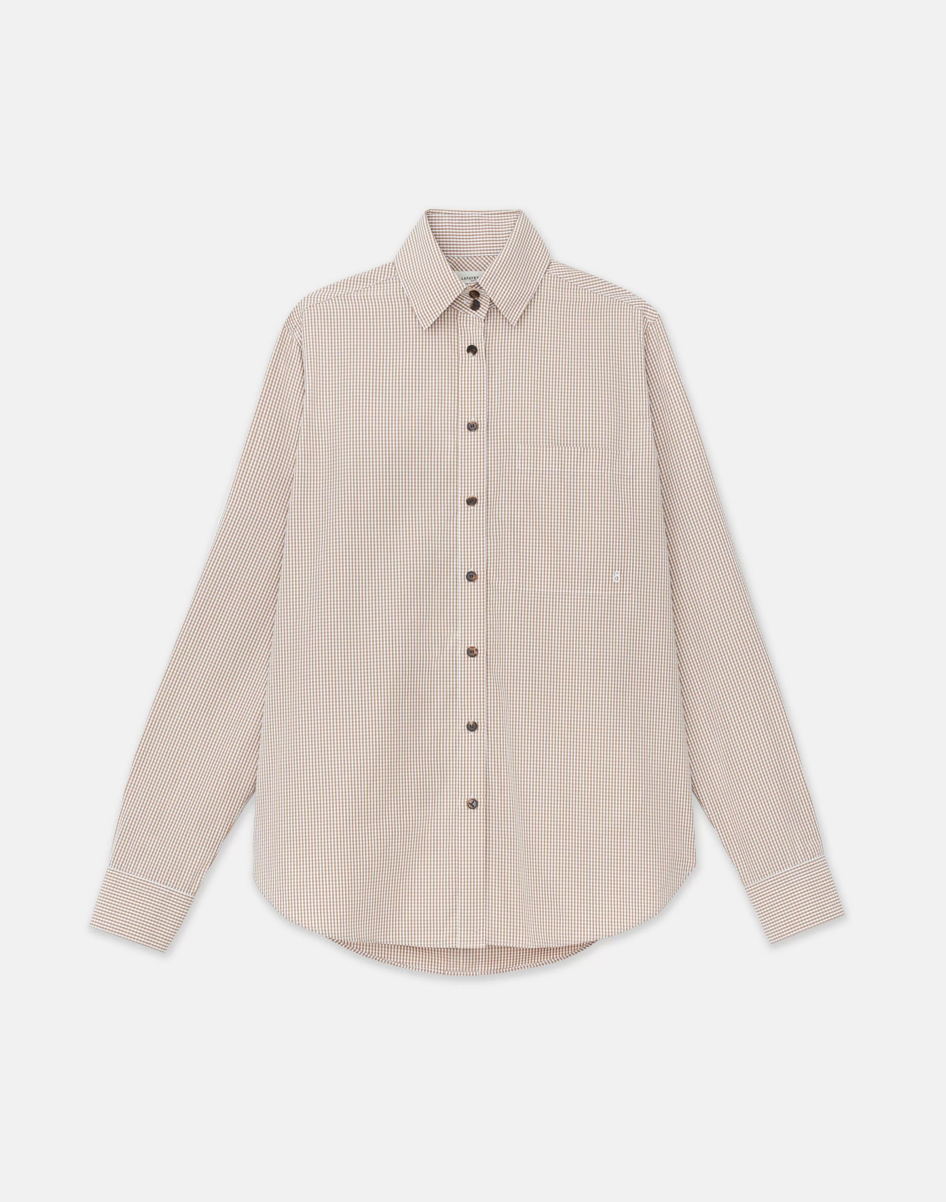 Micro Gingham Cotton Poplin High Collar Shirt<Lafayette 148 New York Cheap