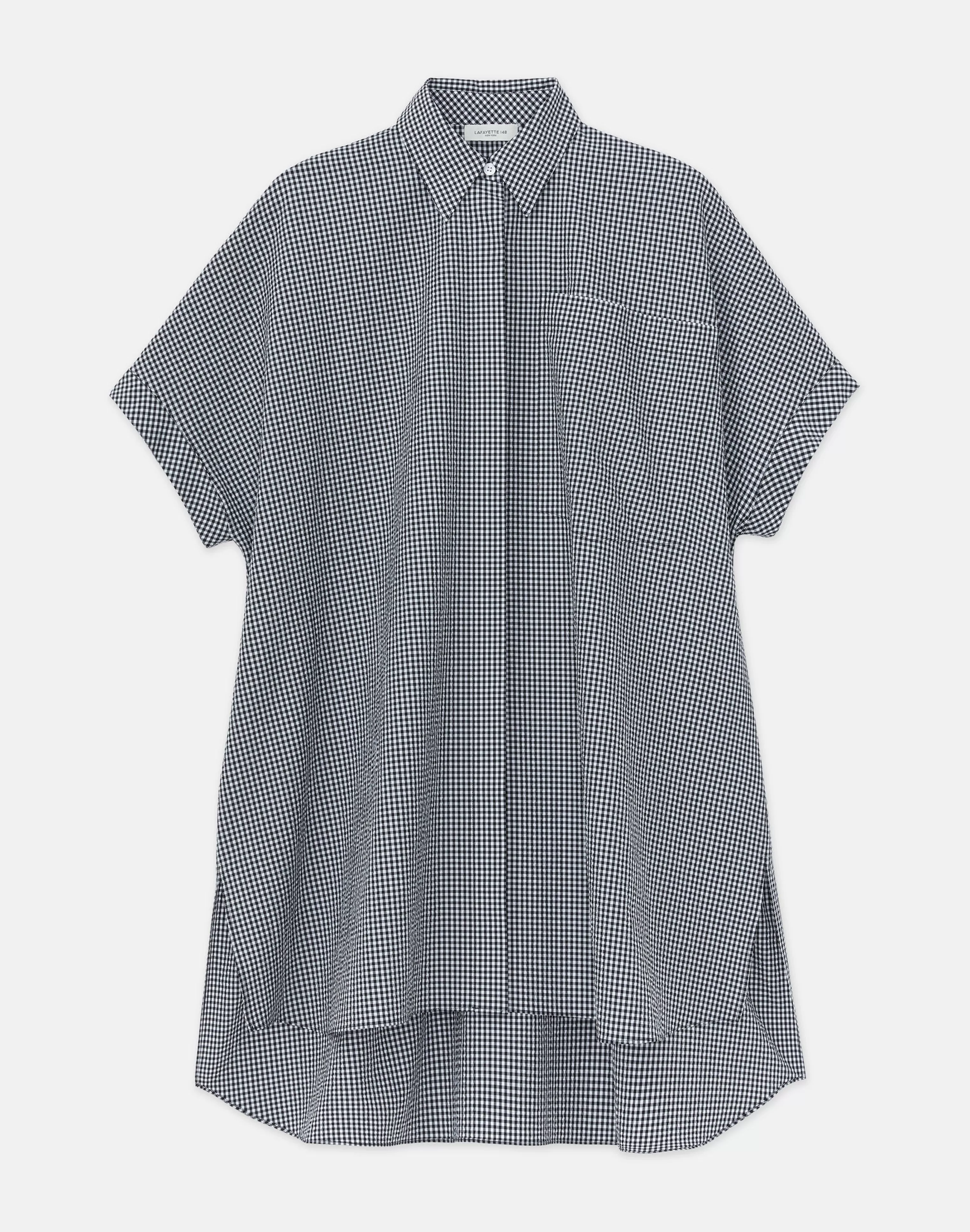 Micro Gingham Cotton Seersucker Oversized Shirt<Lafayette 148 New York Sale