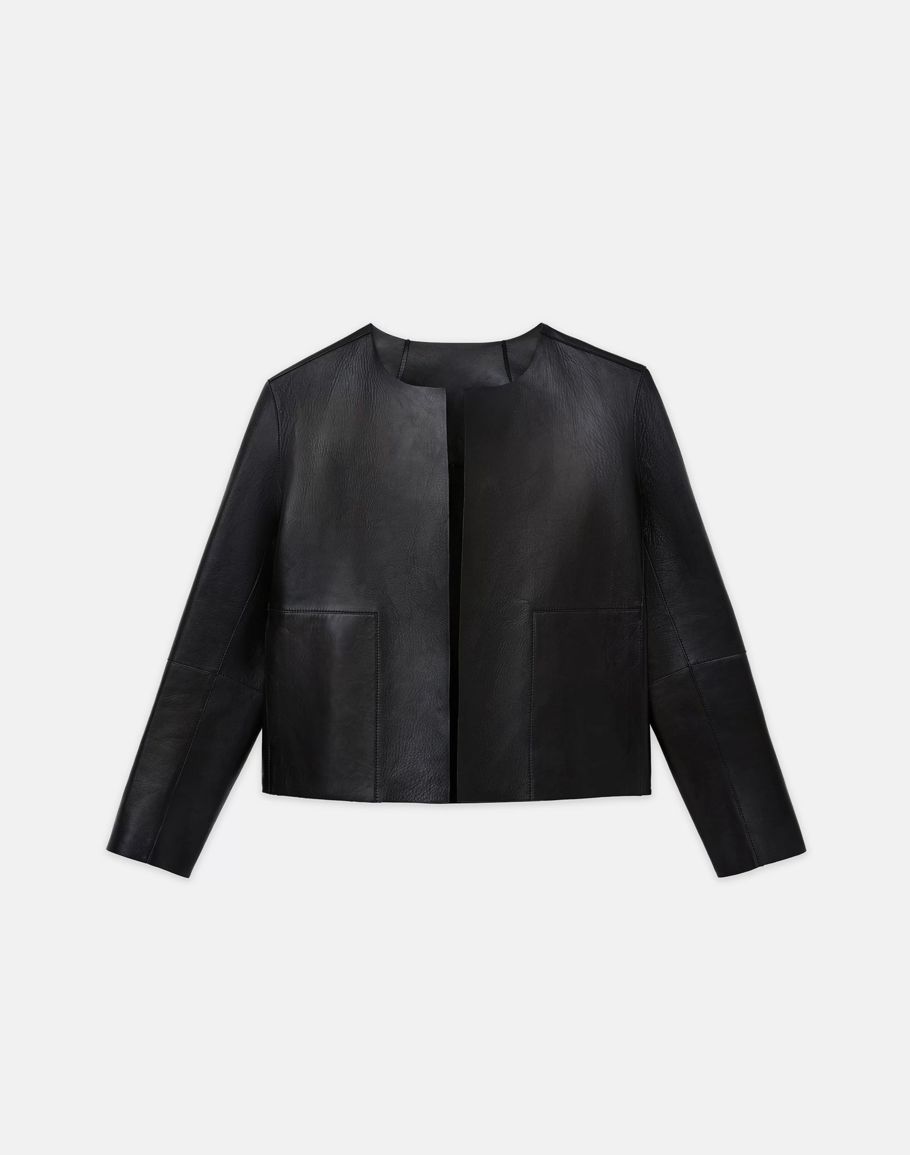 Nappa Leather Collarless Open Front Jacket<Lafayette 148 New York Best Sale