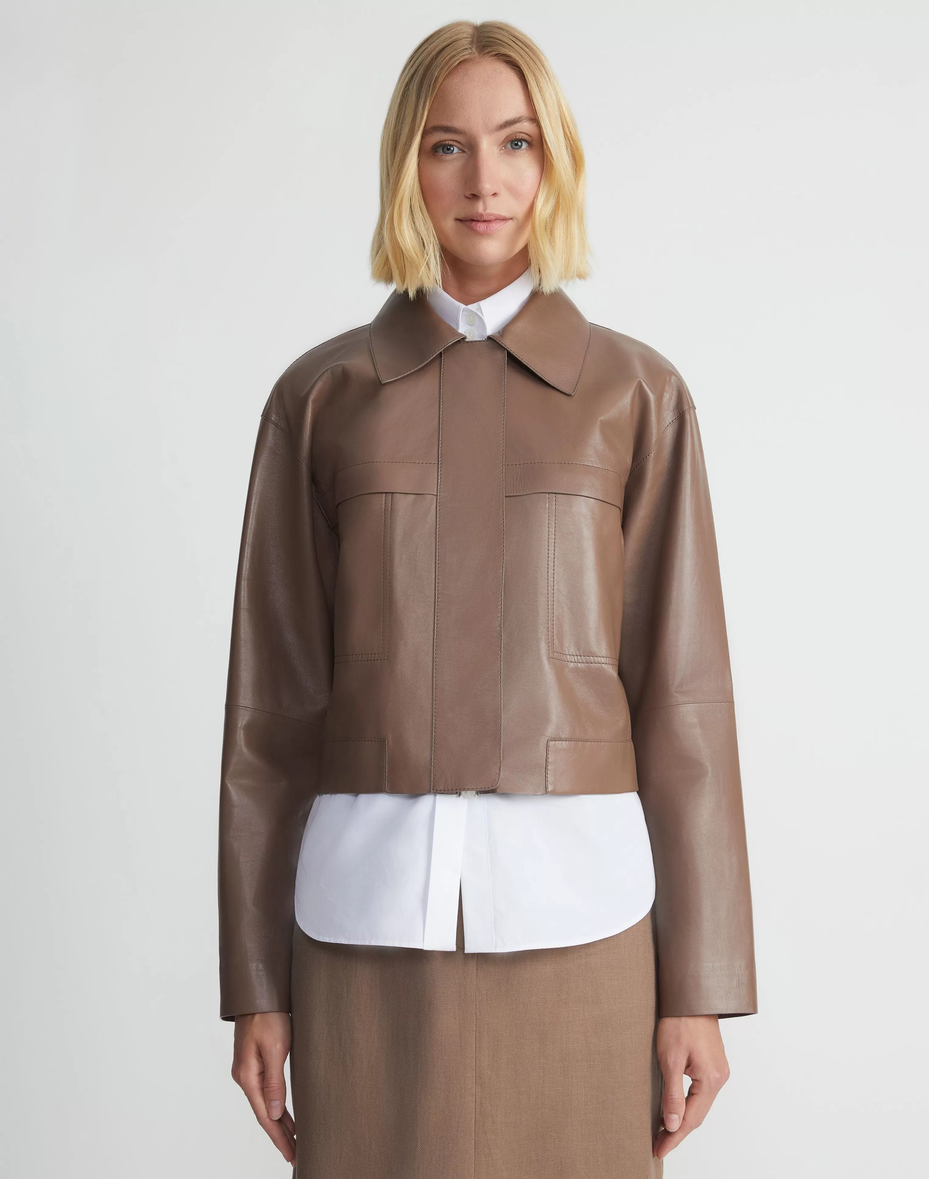 Nappa Leather Patch Pocket Bomber Jacket<Lafayette 148 New York Best Sale