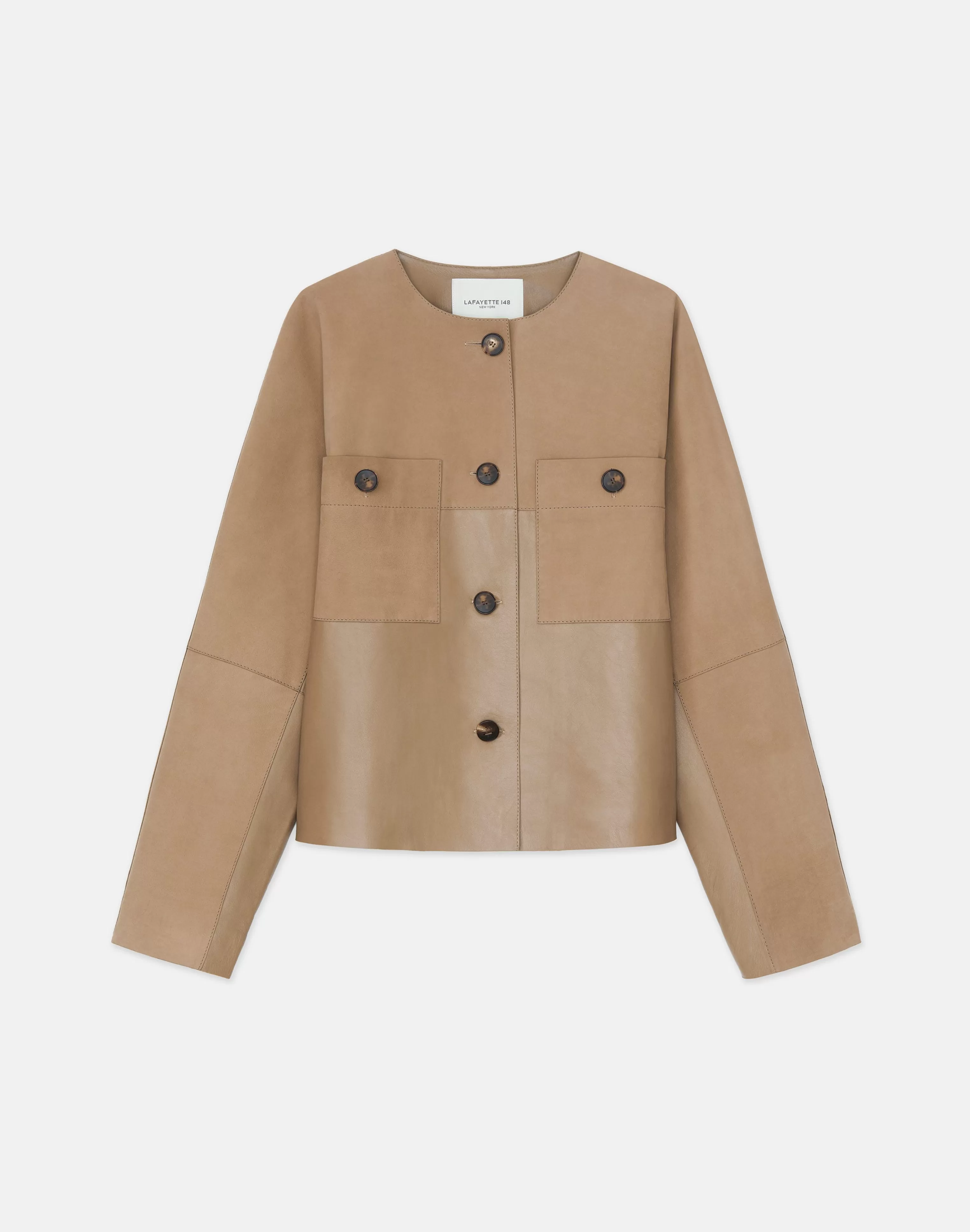 Nubuck Suede & Leather Collarless Jacket<Lafayette 148 New York Fashion