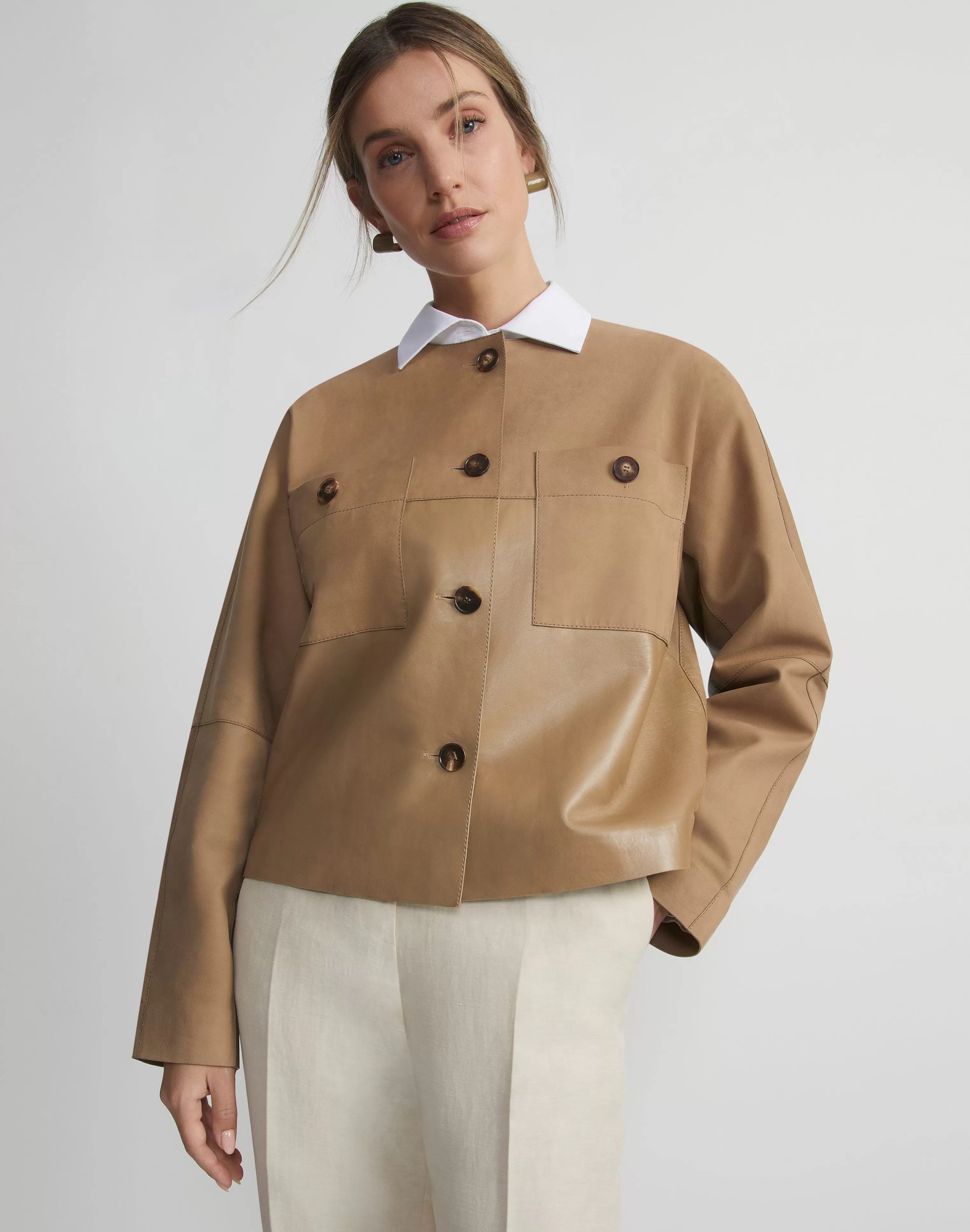 Nubuck Suede & Leather Collarless Jacket<Lafayette 148 New York Fashion