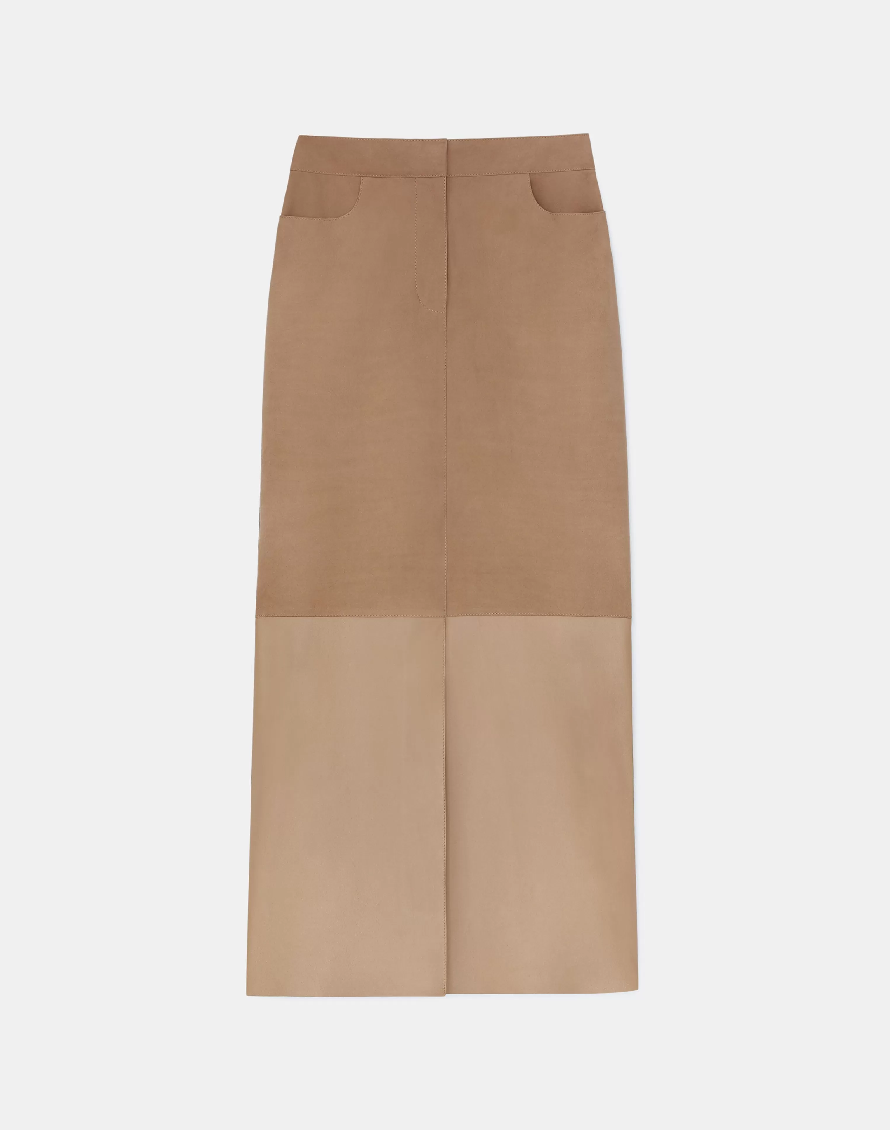 Nubuck Suede & Nappa Leather Two-Tone Midi Skirt<Lafayette 148 New York New