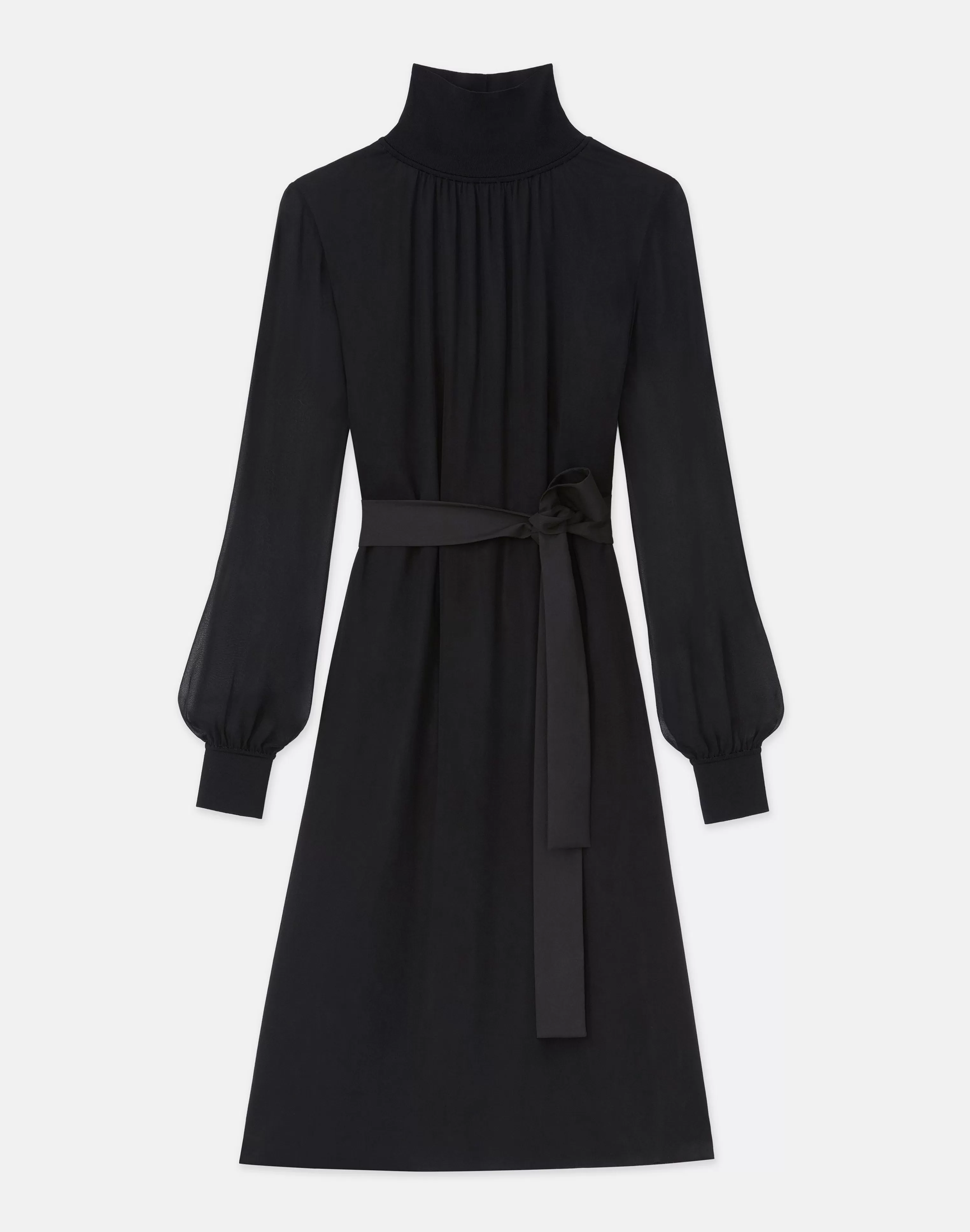 Opaque & Sheer Silk Turtleneck Dress<Lafayette 148 New York Shop