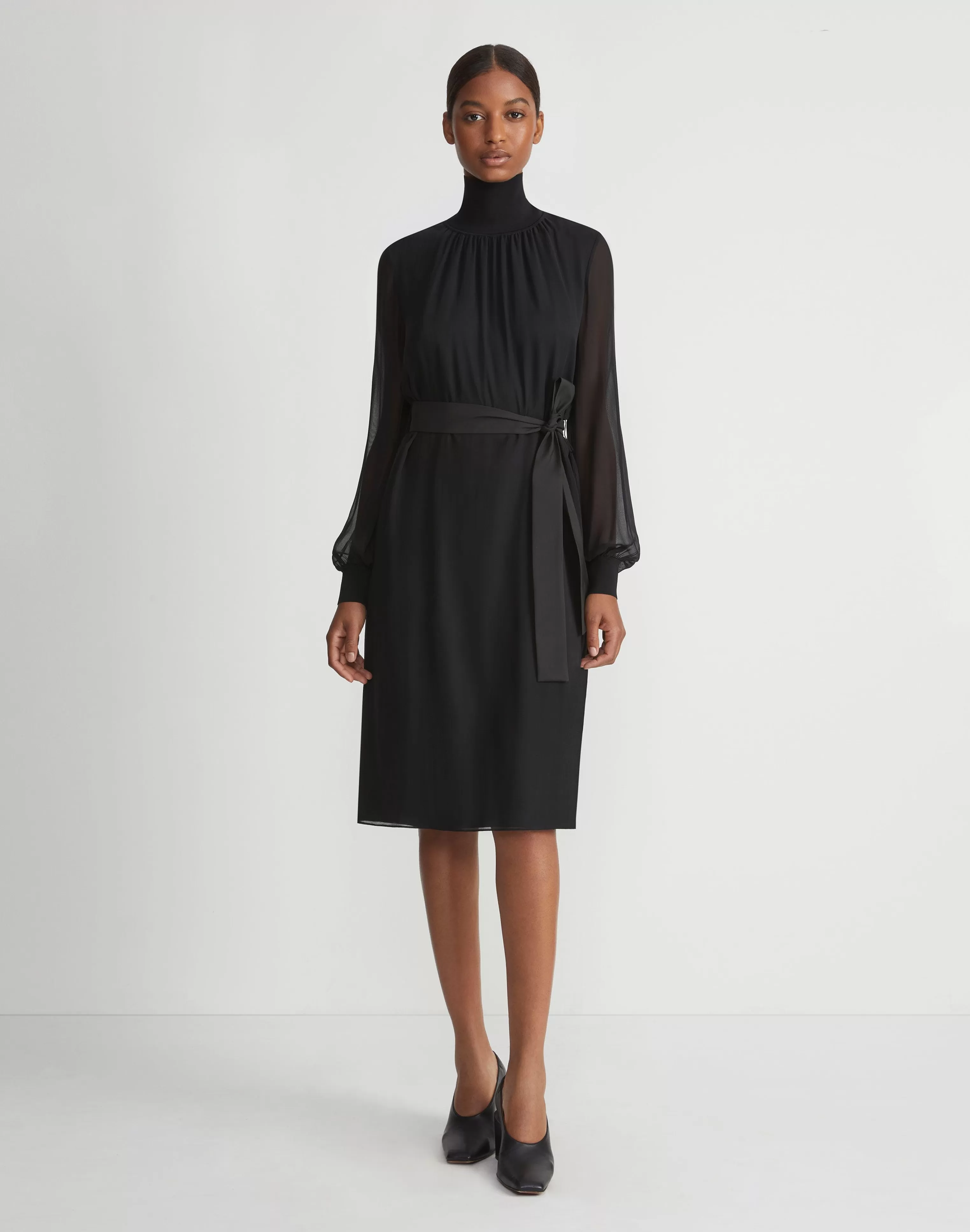 Opaque & Sheer Silk Turtleneck Dress<Lafayette 148 New York Shop