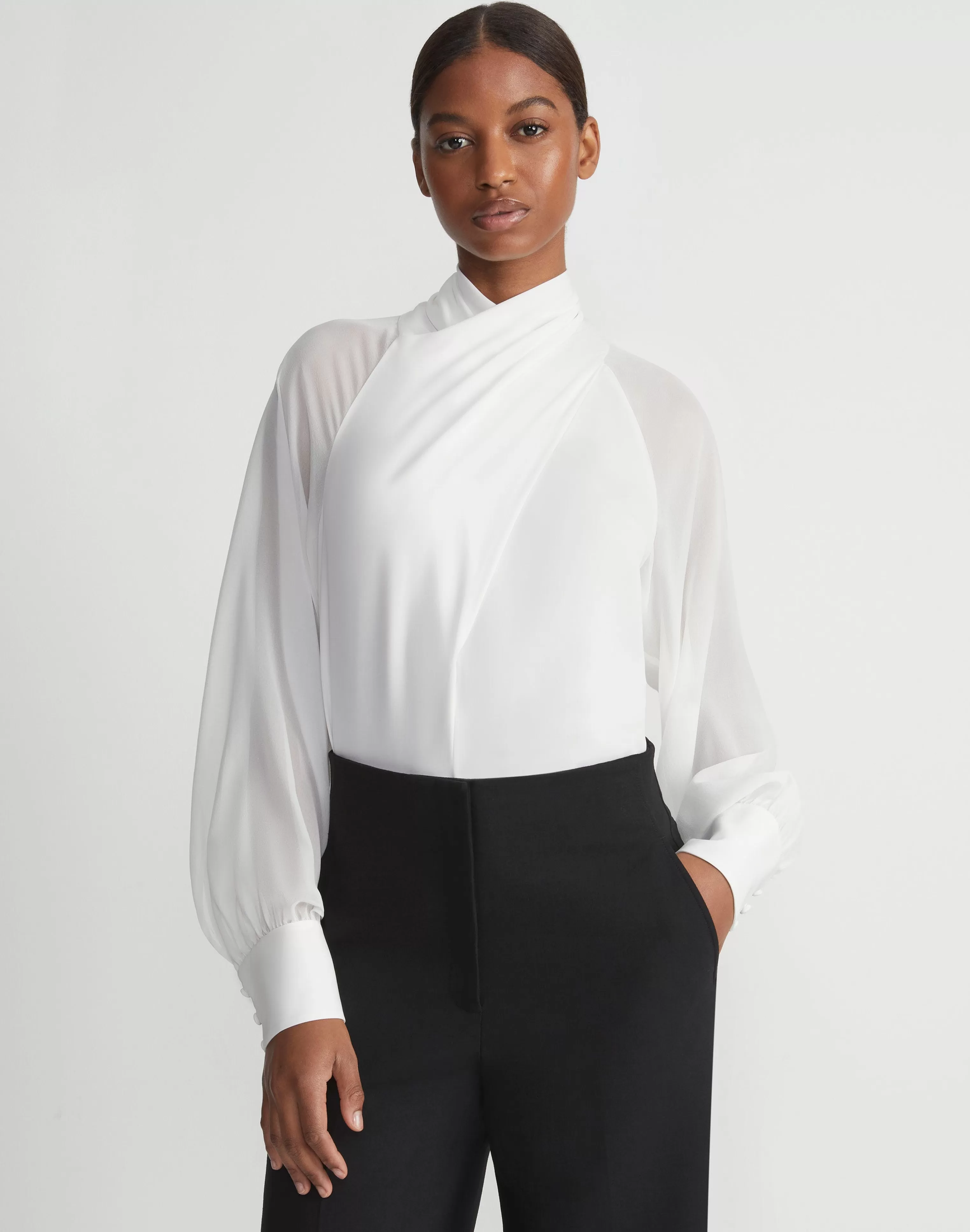 Opaque & Sheer Silk Wrap Blouse<Lafayette 148 New York New