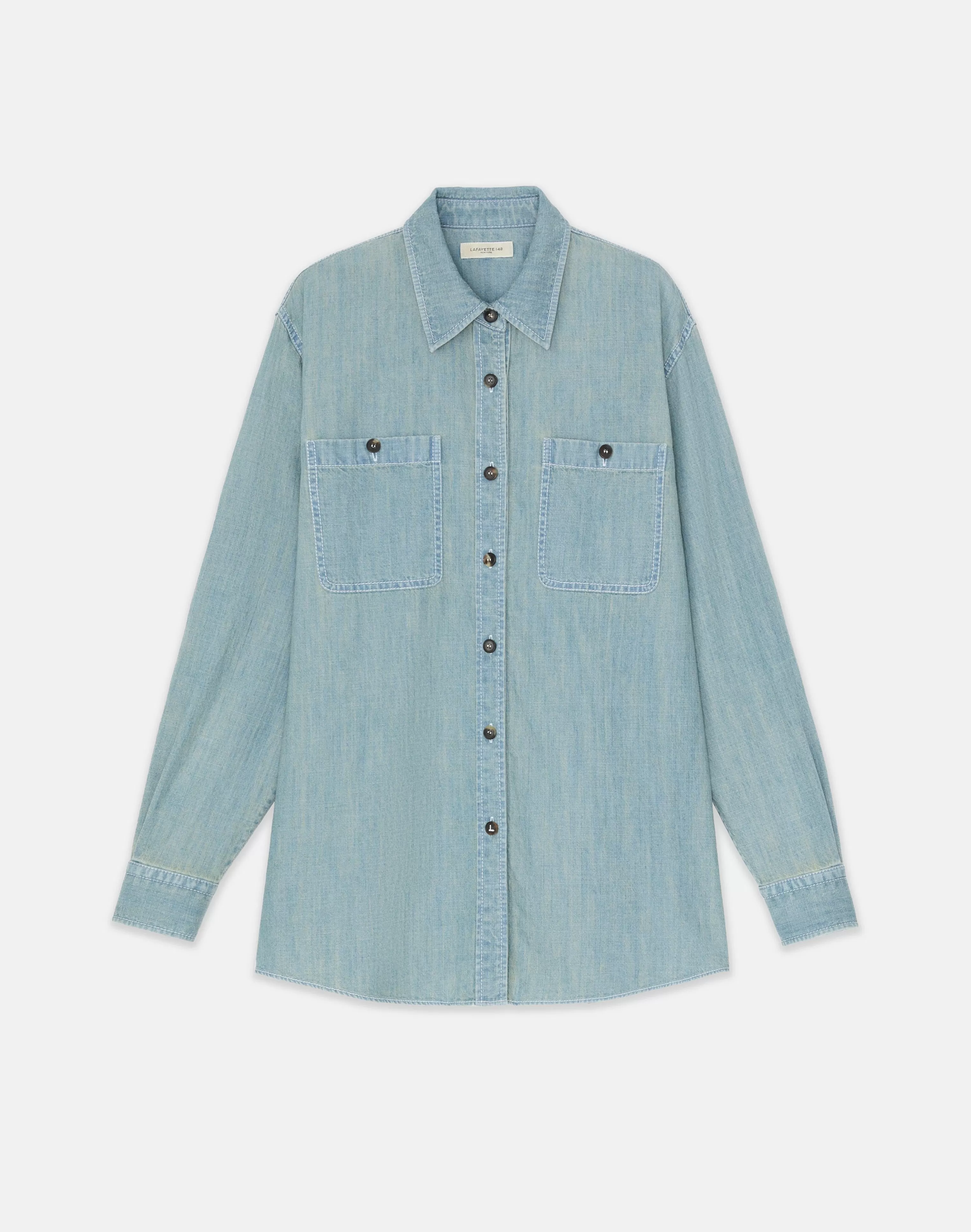 Organic Cotton Chambray Pocket Shirt<Lafayette 148 New York Outlet