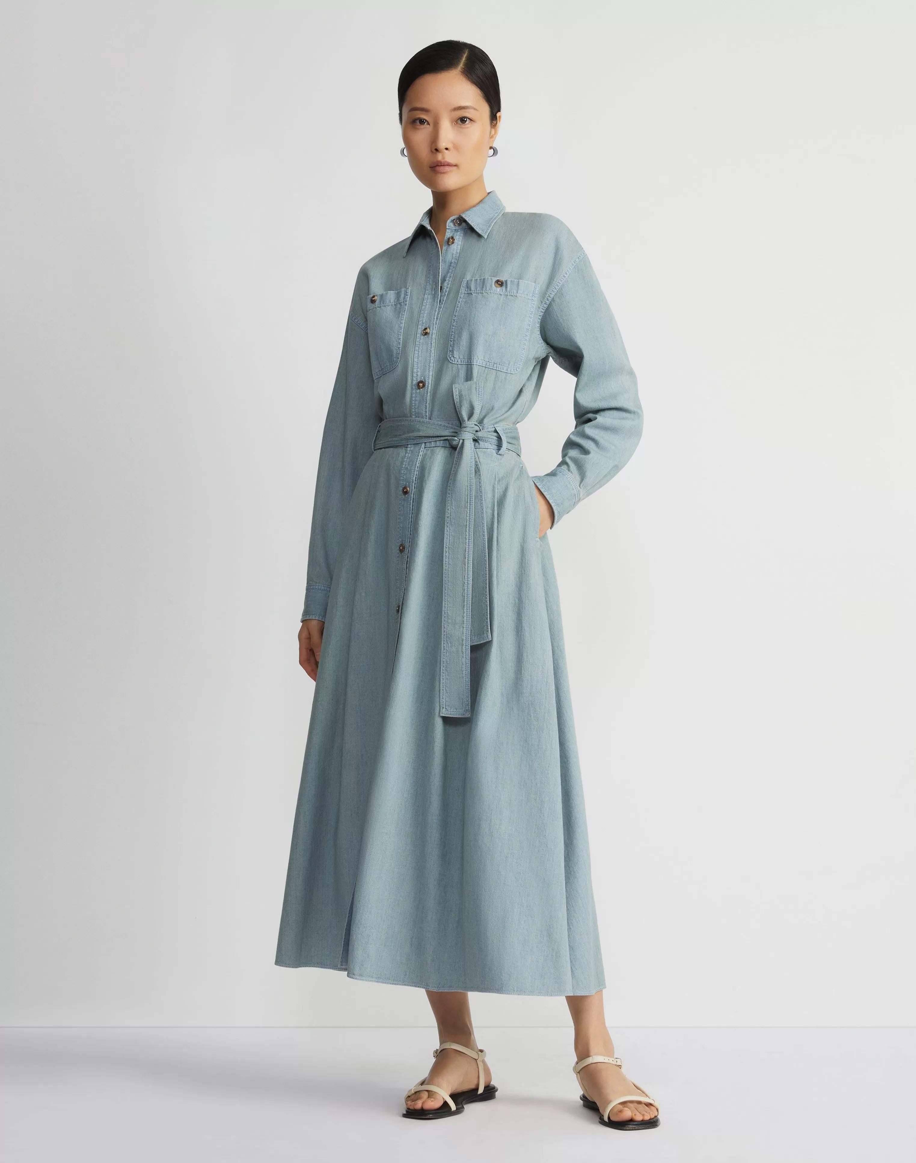 Organic Cotton Chambray Shirtdress<Lafayette 148 New York Outlet