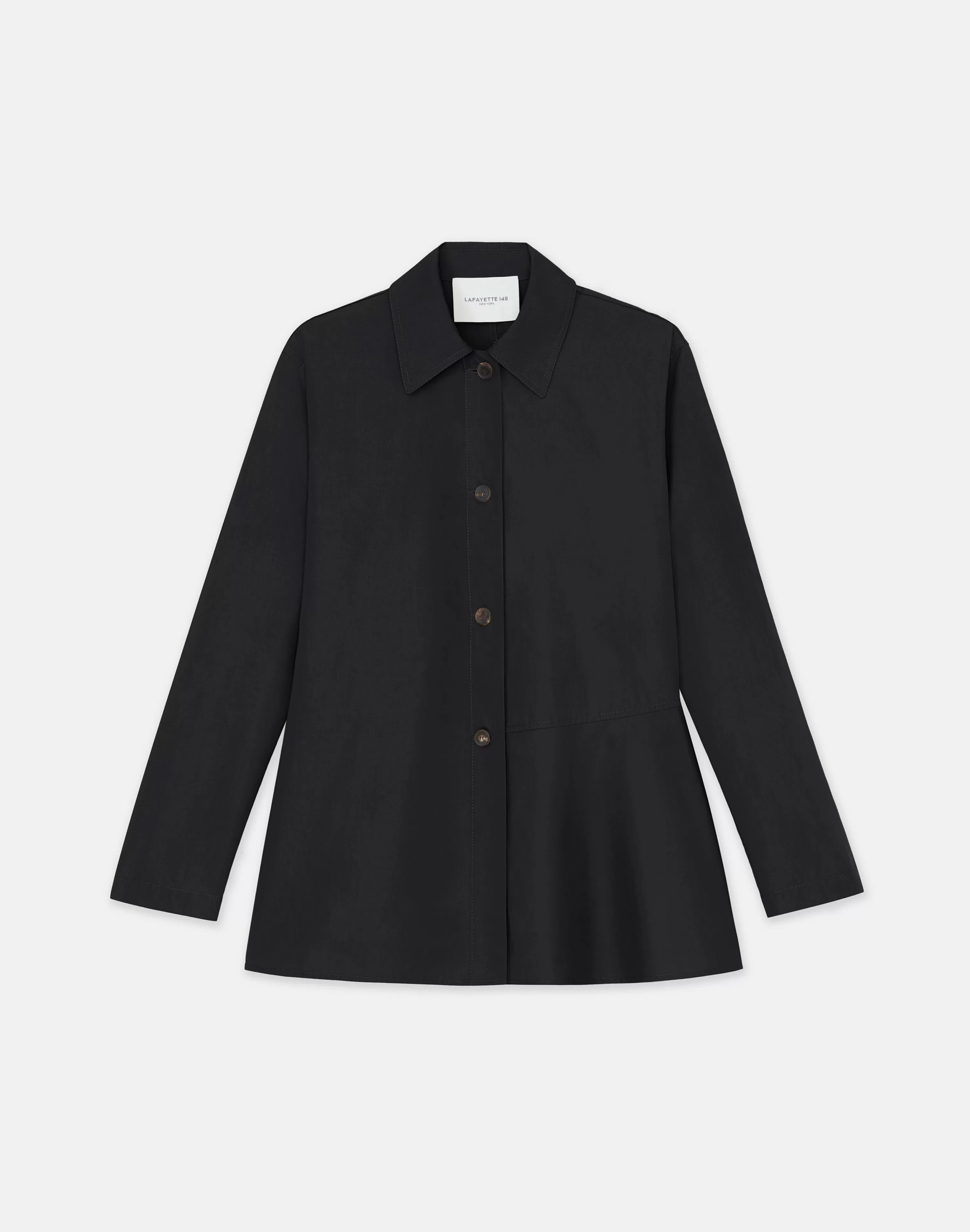 Organic Cotton Poplin Flounced Shirt Jacket<Lafayette 148 New York Fashion