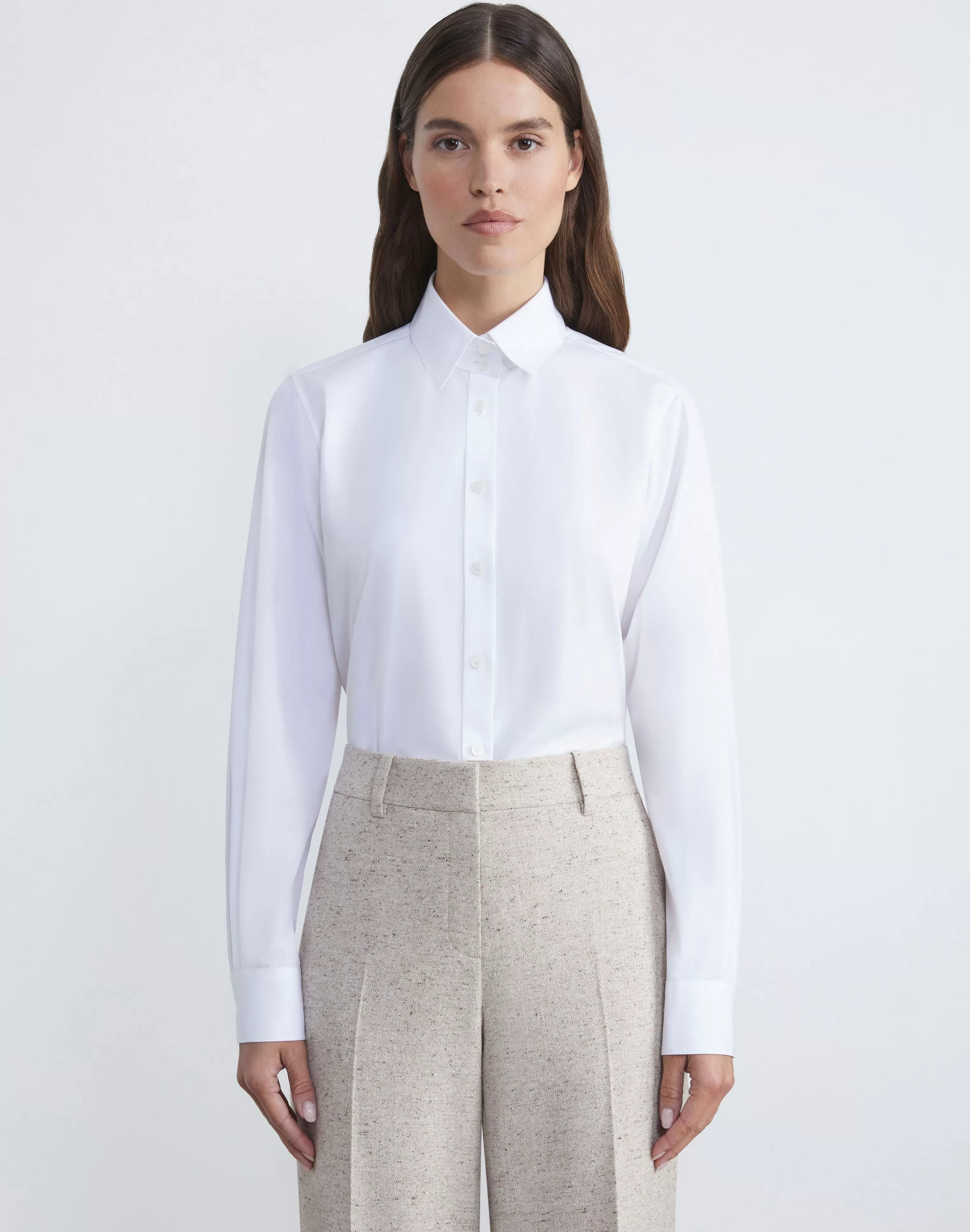 Organic Cotton Poplin High Collar Shirt<Lafayette 148 New York Store