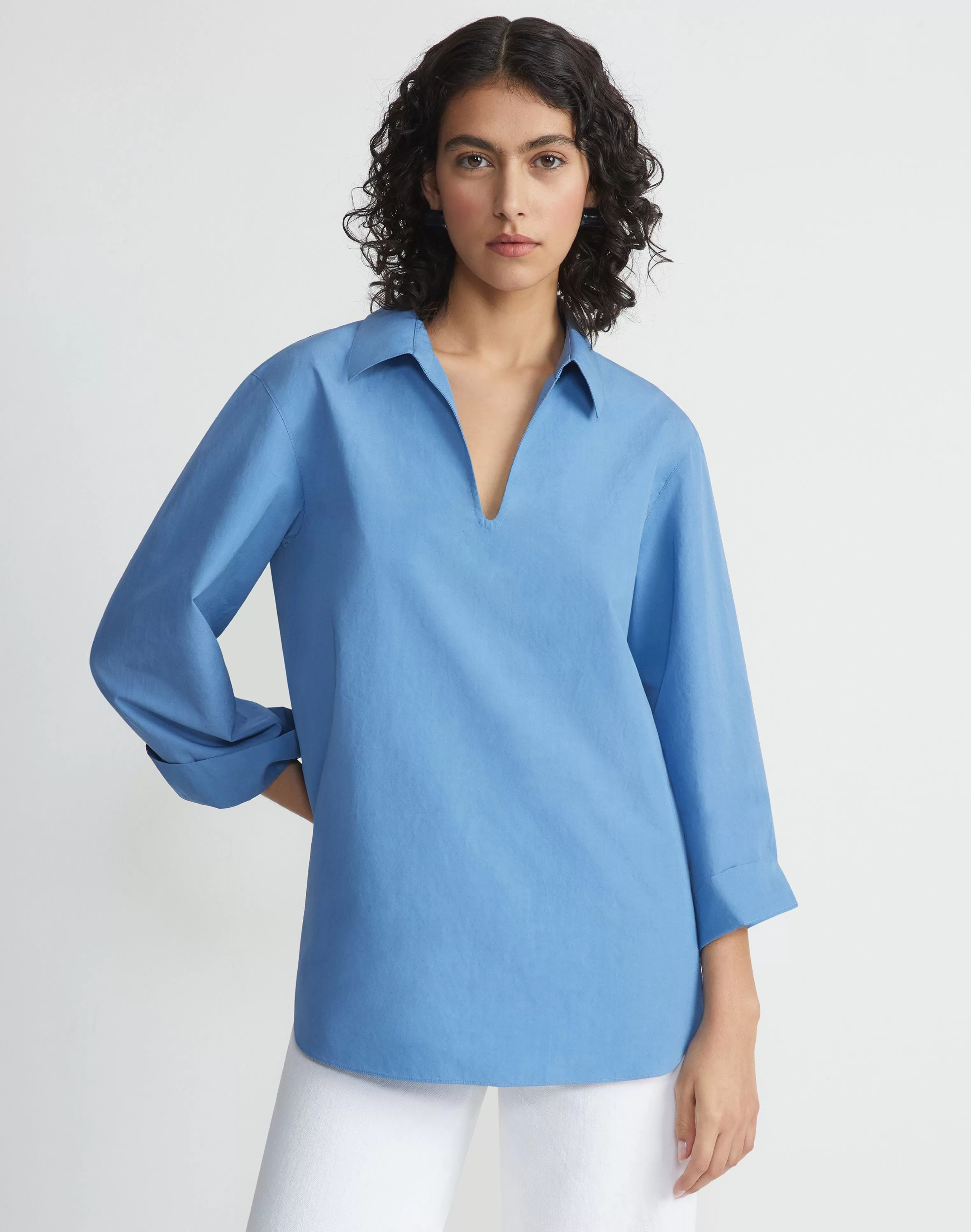 Organic Cotton Poplin Popover Shirt<Lafayette 148 New York Fashion