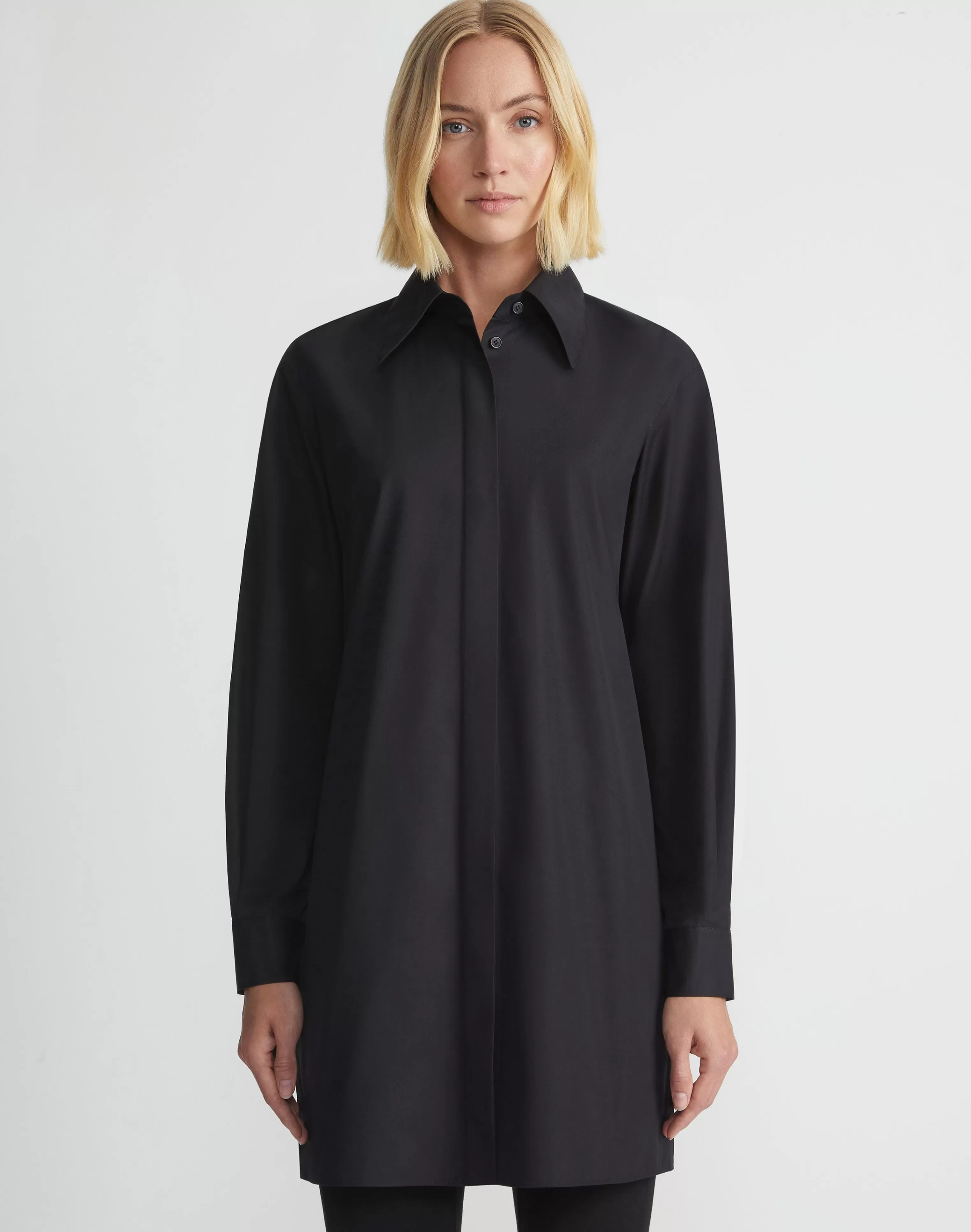 Organic Cotton Poplin Side Button Shirt<Lafayette 148 New York Store