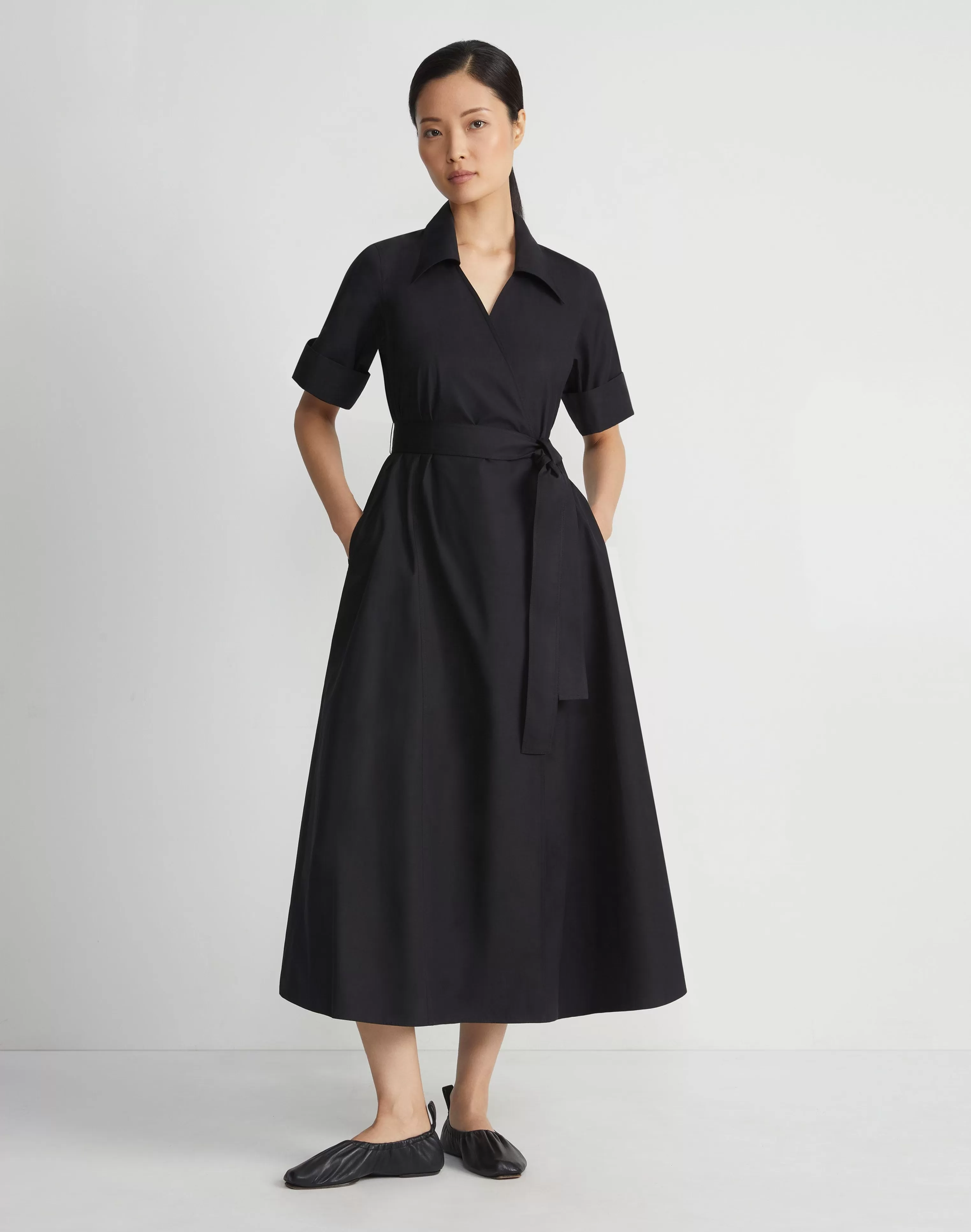 Organic Cotton Poplin Surplice Shirtdress<Lafayette 148 New York Cheap