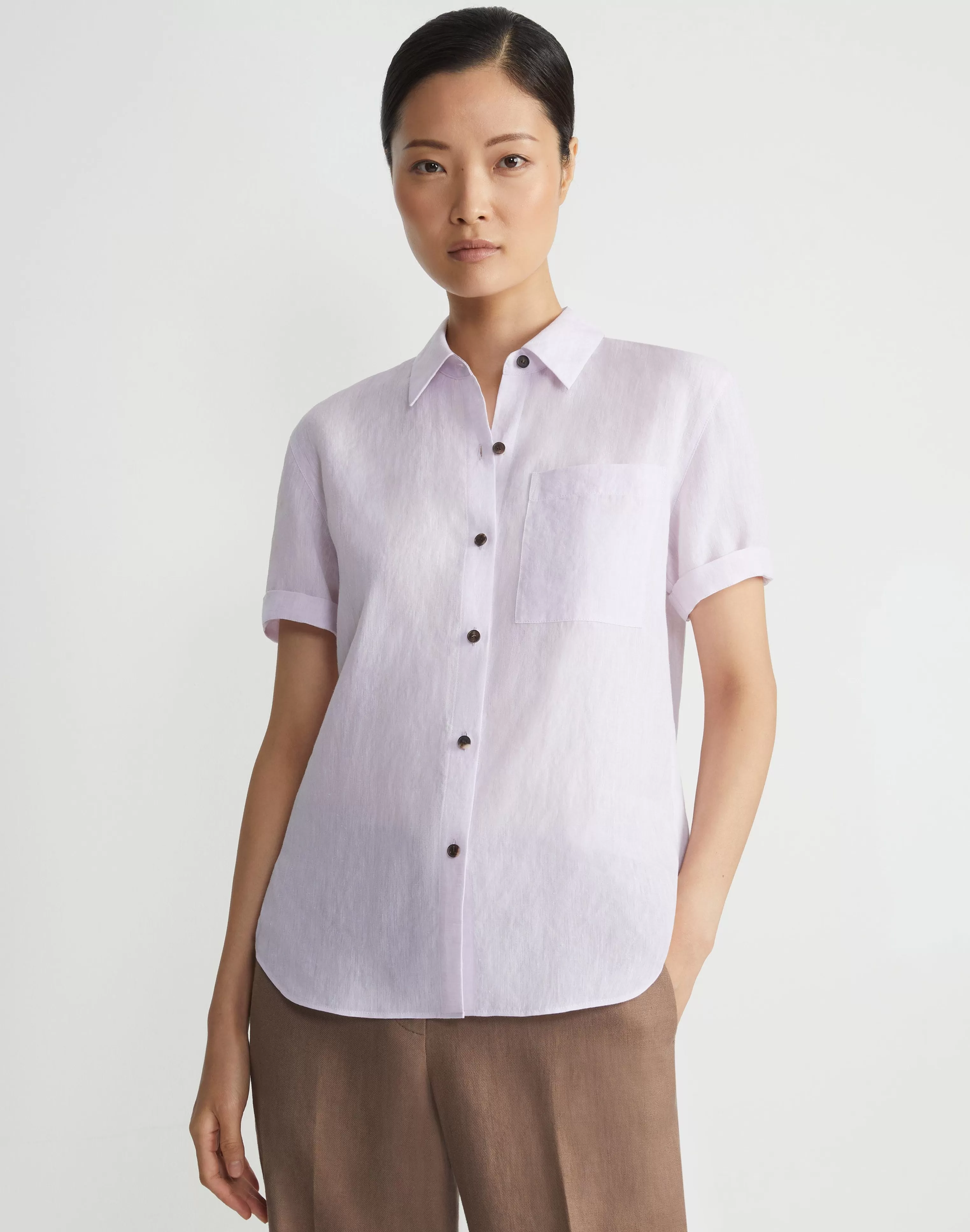 Organic Linen Short Sleeve Pocket Shirt<Lafayette 148 New York Shop