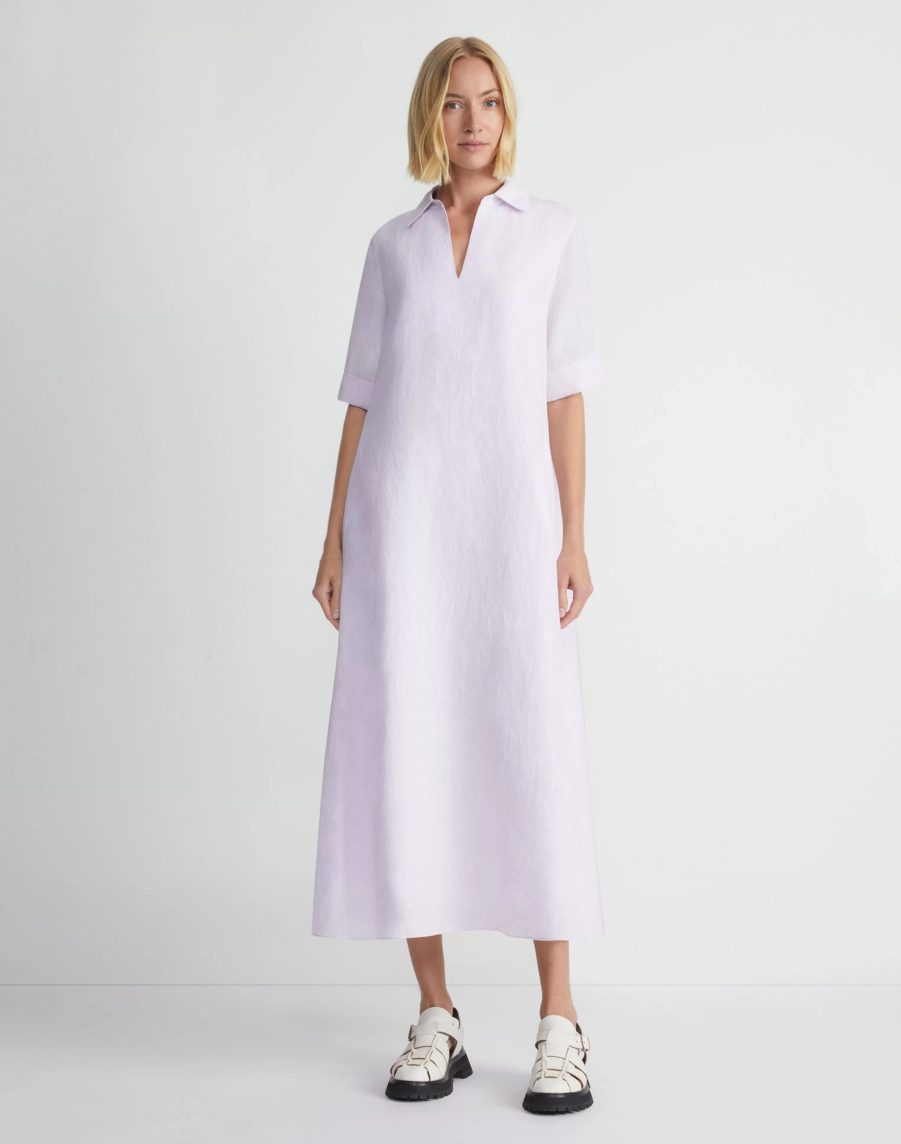 Organic Linen Short Sleeve Popover Dress<Lafayette 148 New York Best