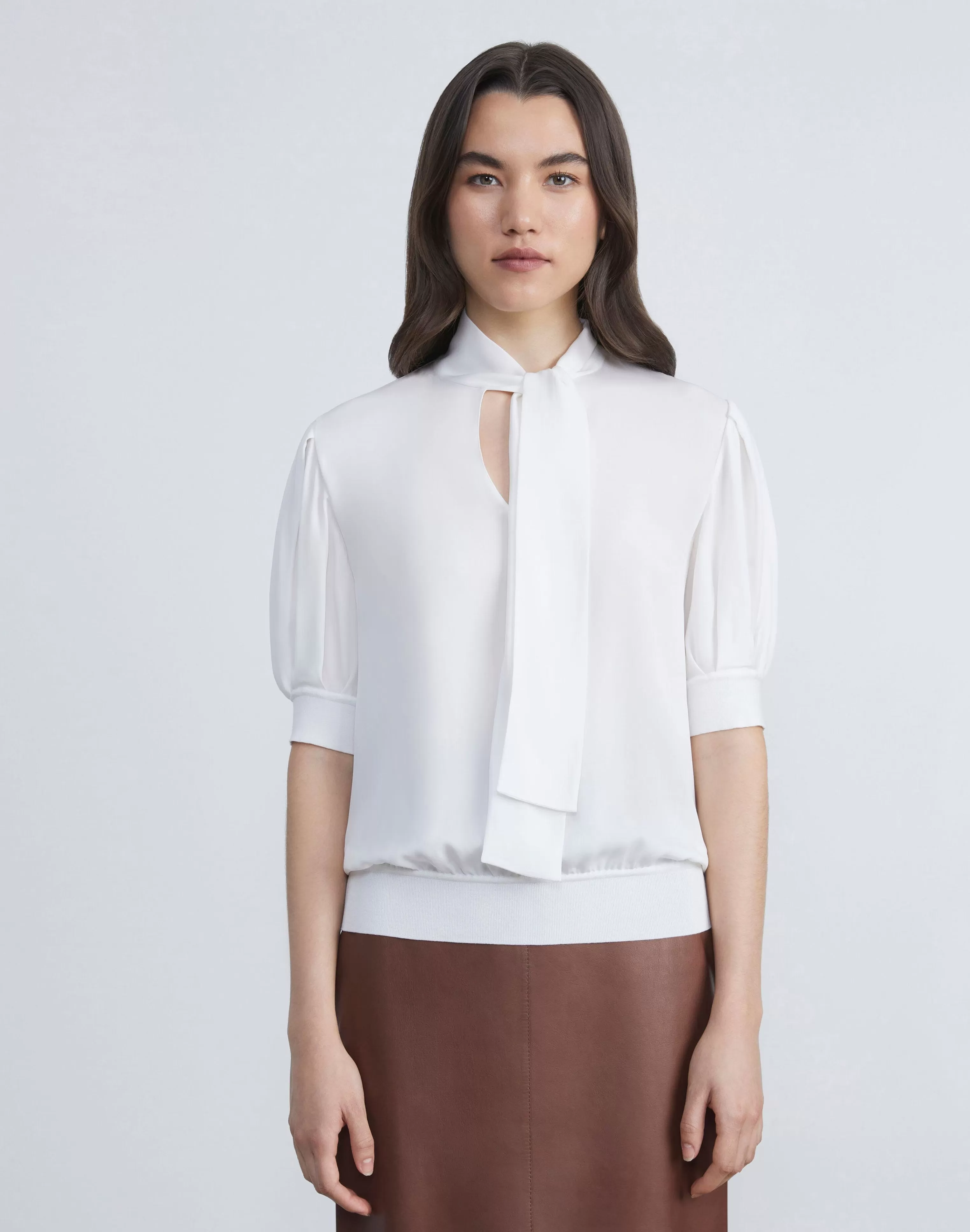 Organic Silk Georgette Bow Blouse<Lafayette 148 New York Flash Sale