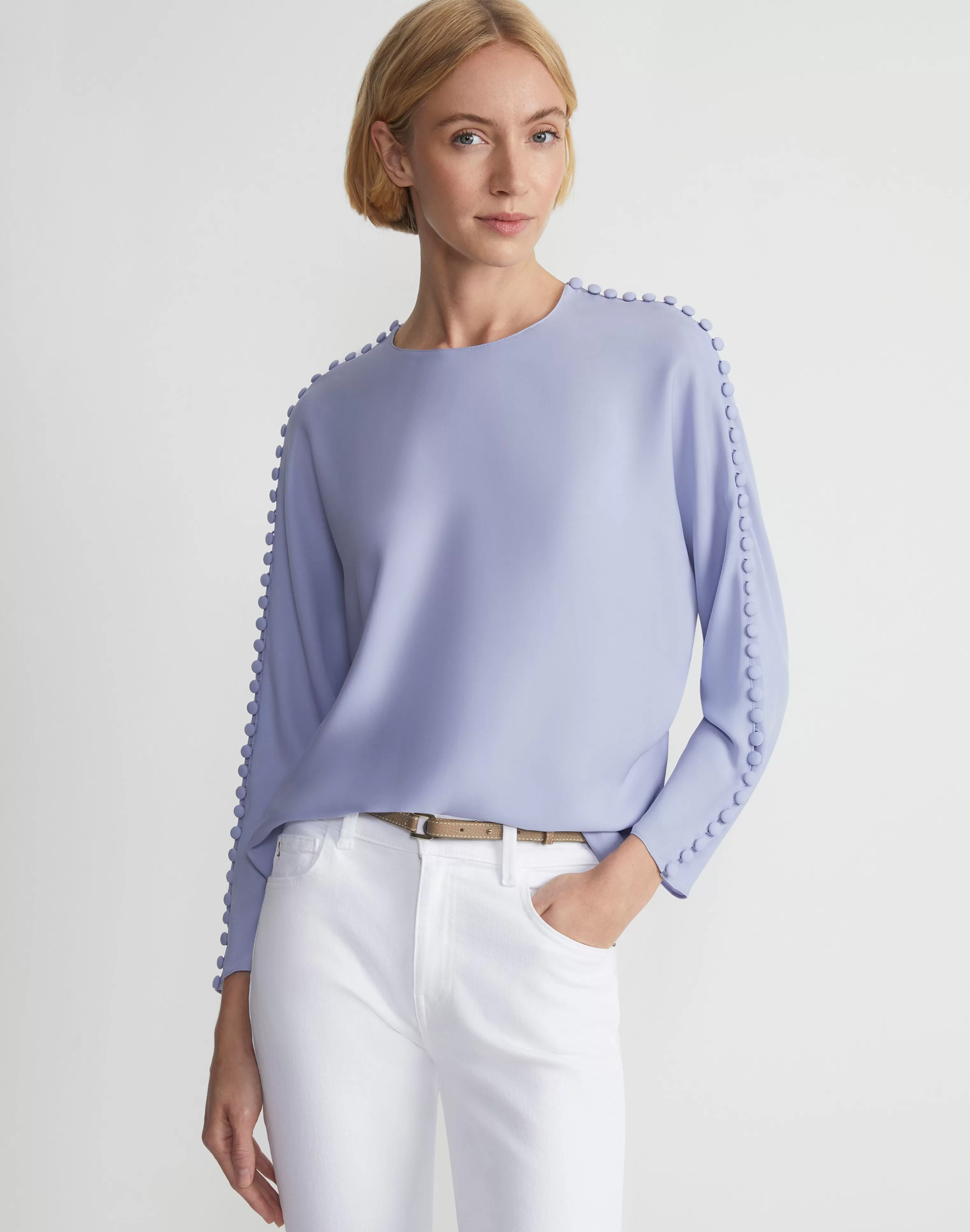 Organic Silk Georgette Button Sleeve Blouse<Lafayette 148 New York Discount