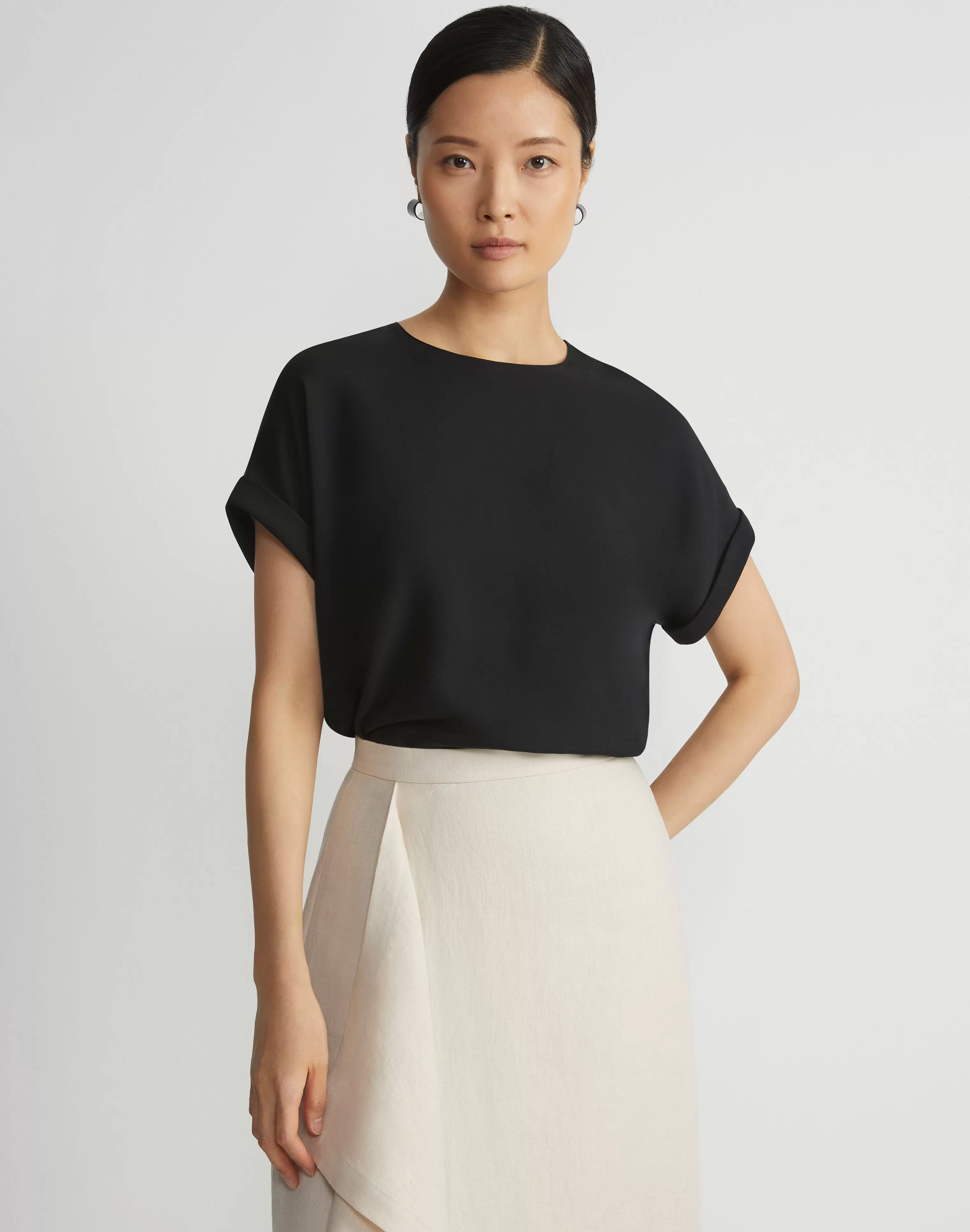 Organic Silk Georgette Cuffed T-Shirt Blouse<Lafayette 148 New York Shop