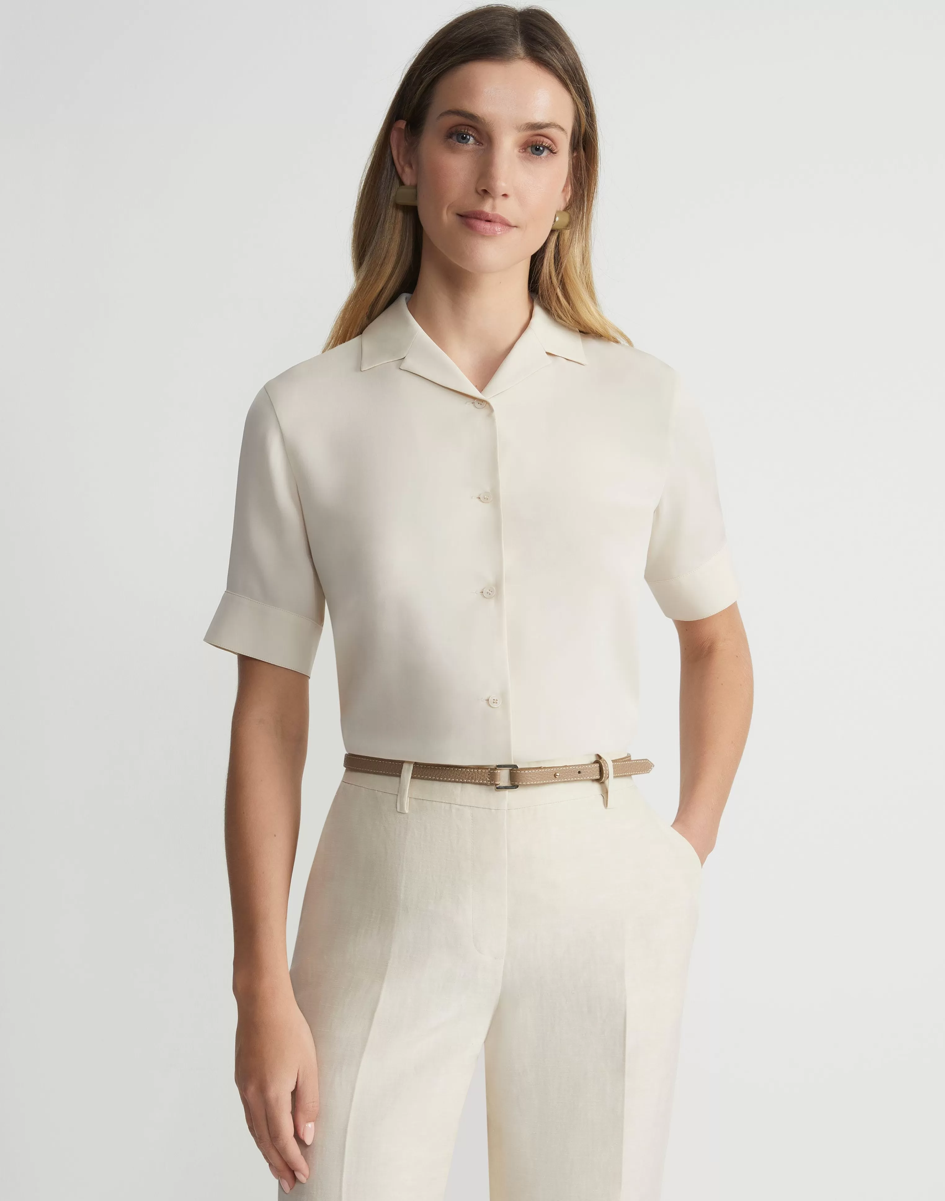 Organic Silk Georgette Notch Collar Blouse<Lafayette 148 New York Fashion