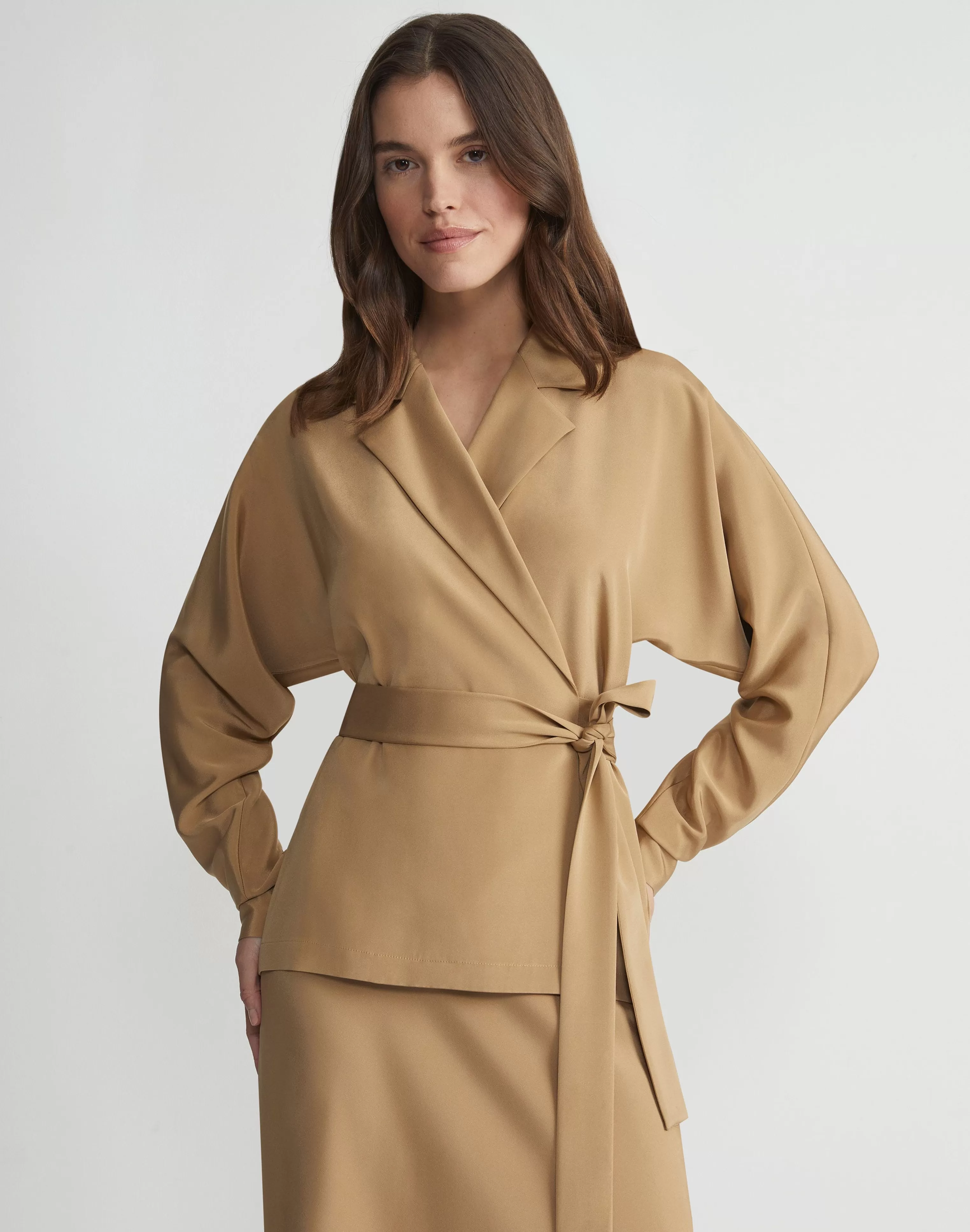 Organic Silk Stretch Crepe De Chine Wrap Shirt Jacket<Lafayette 148 New York Best