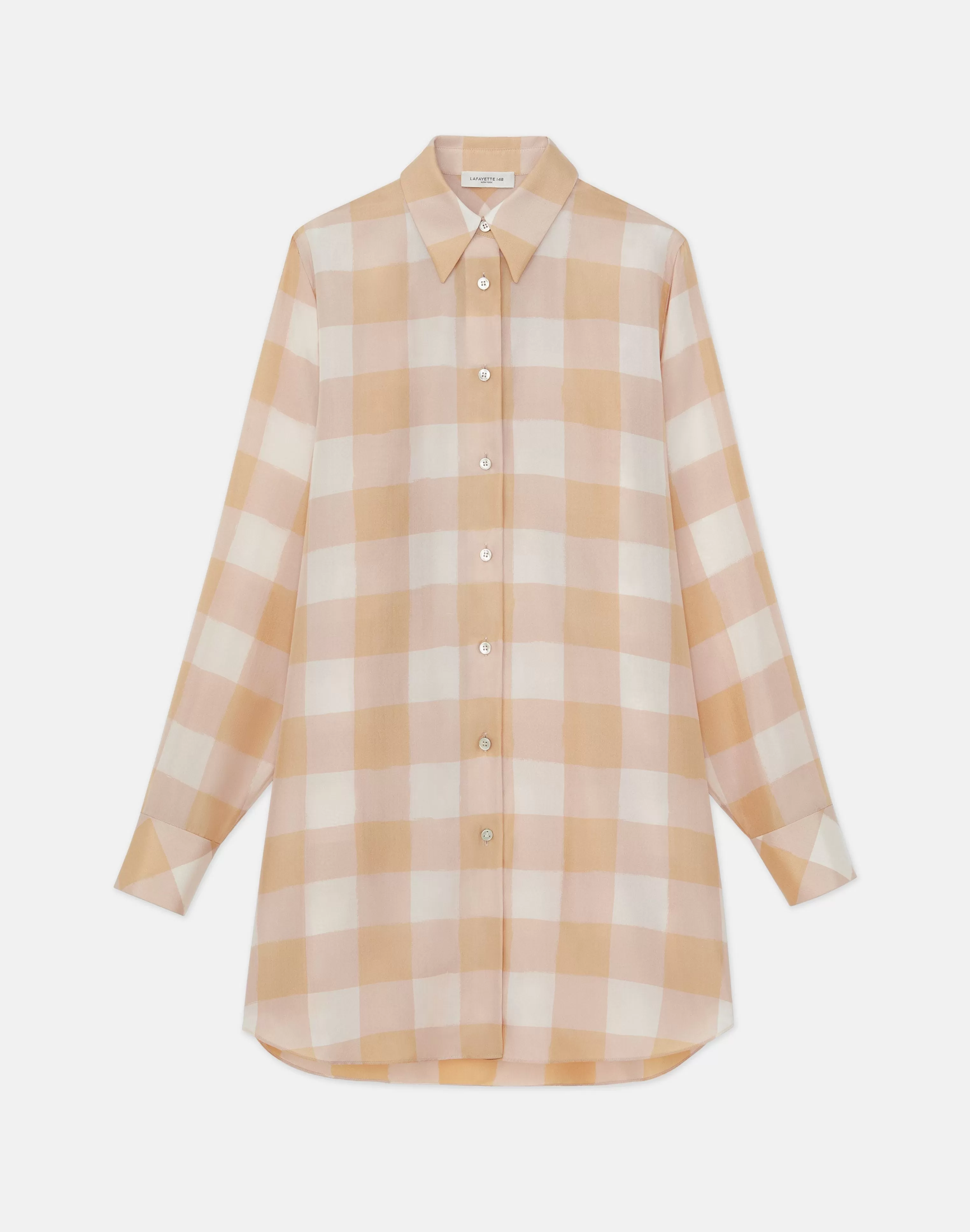 Painted Gingham Print Silk Habutai Oversized Blouse<Lafayette 148 New York Hot