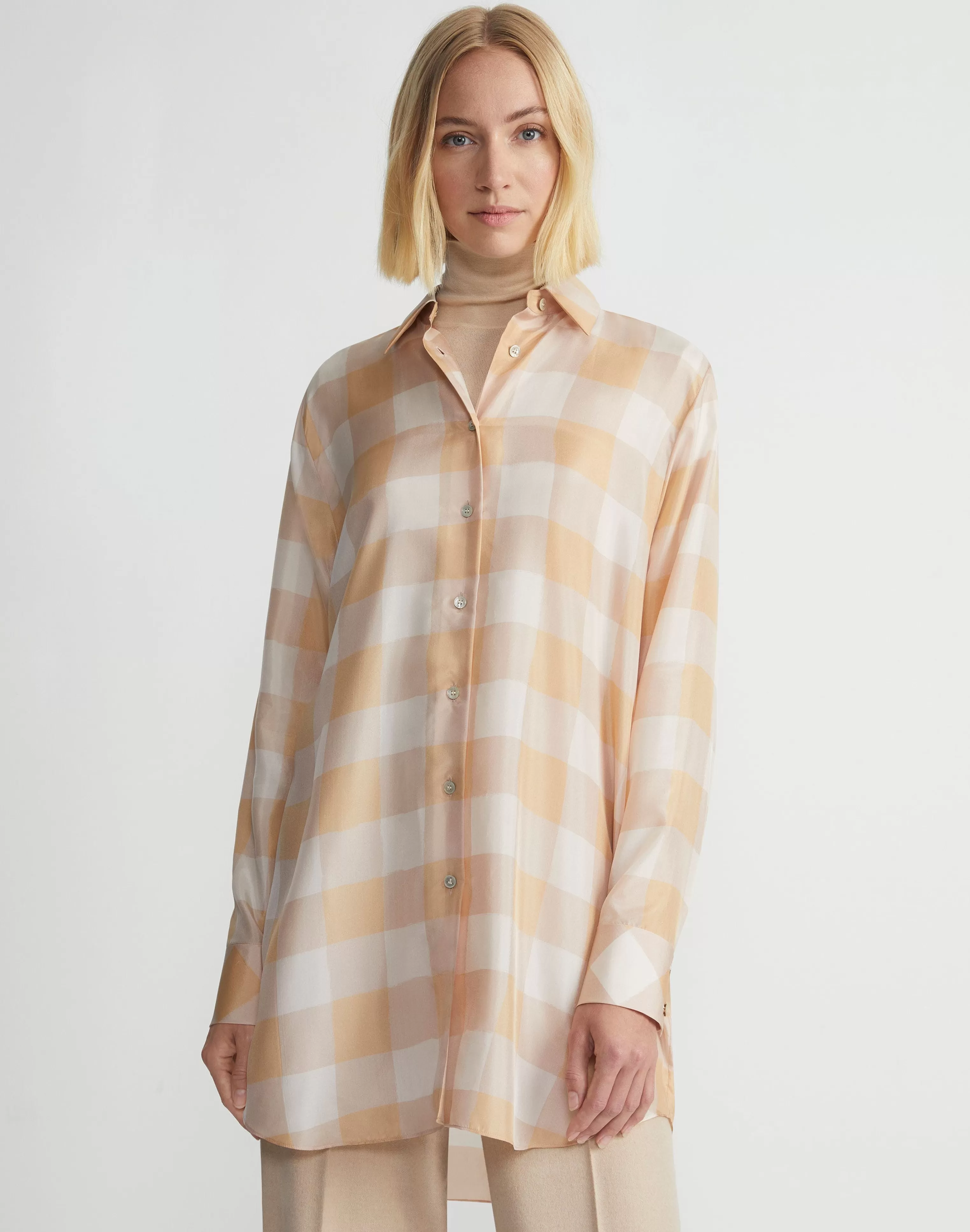 Painted Gingham Print Silk Habutai Oversized Blouse<Lafayette 148 New York Hot