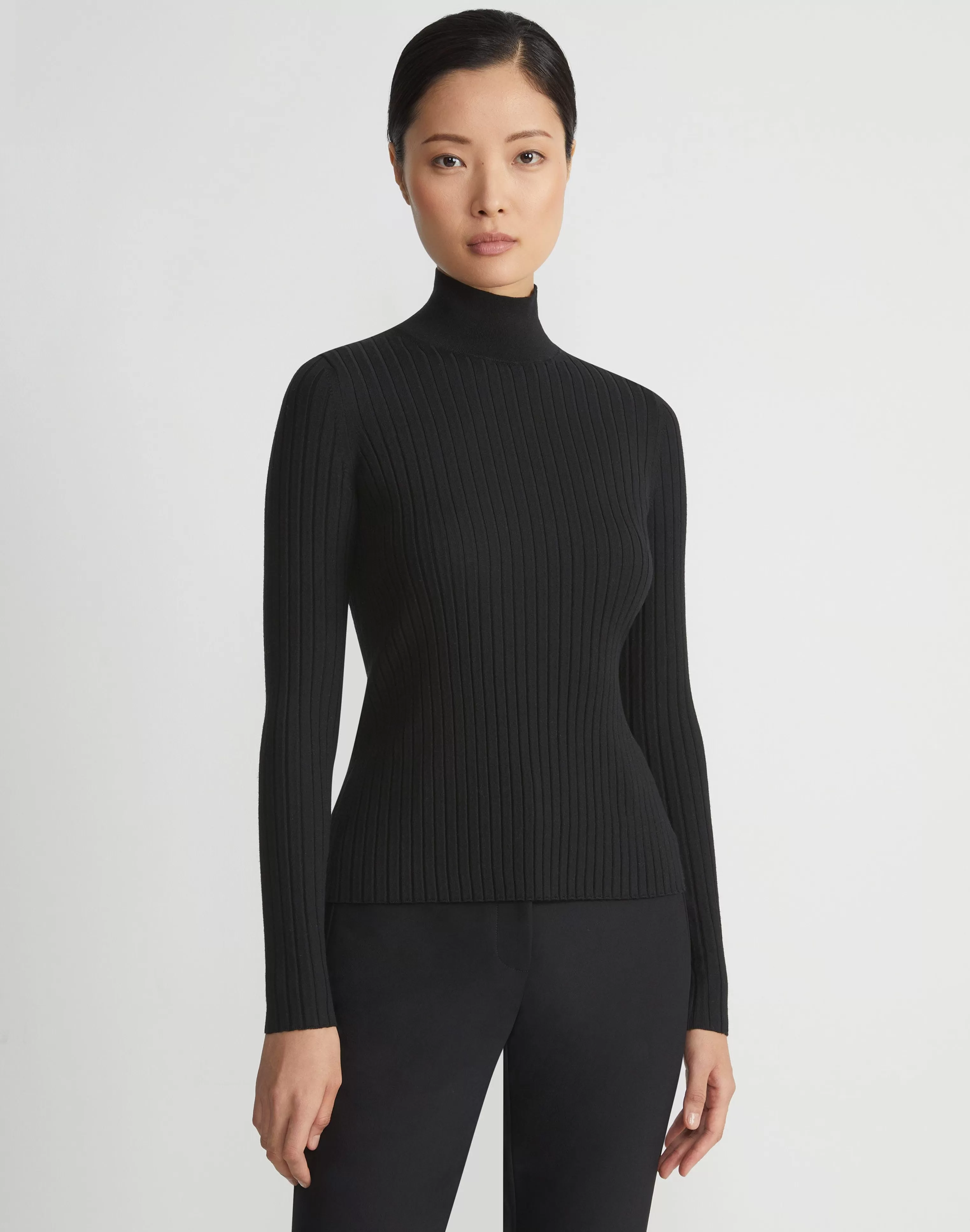 Responsible Fine Gauge Merino Ribbed Mockneck Sweater<Lafayette 148 New York Store