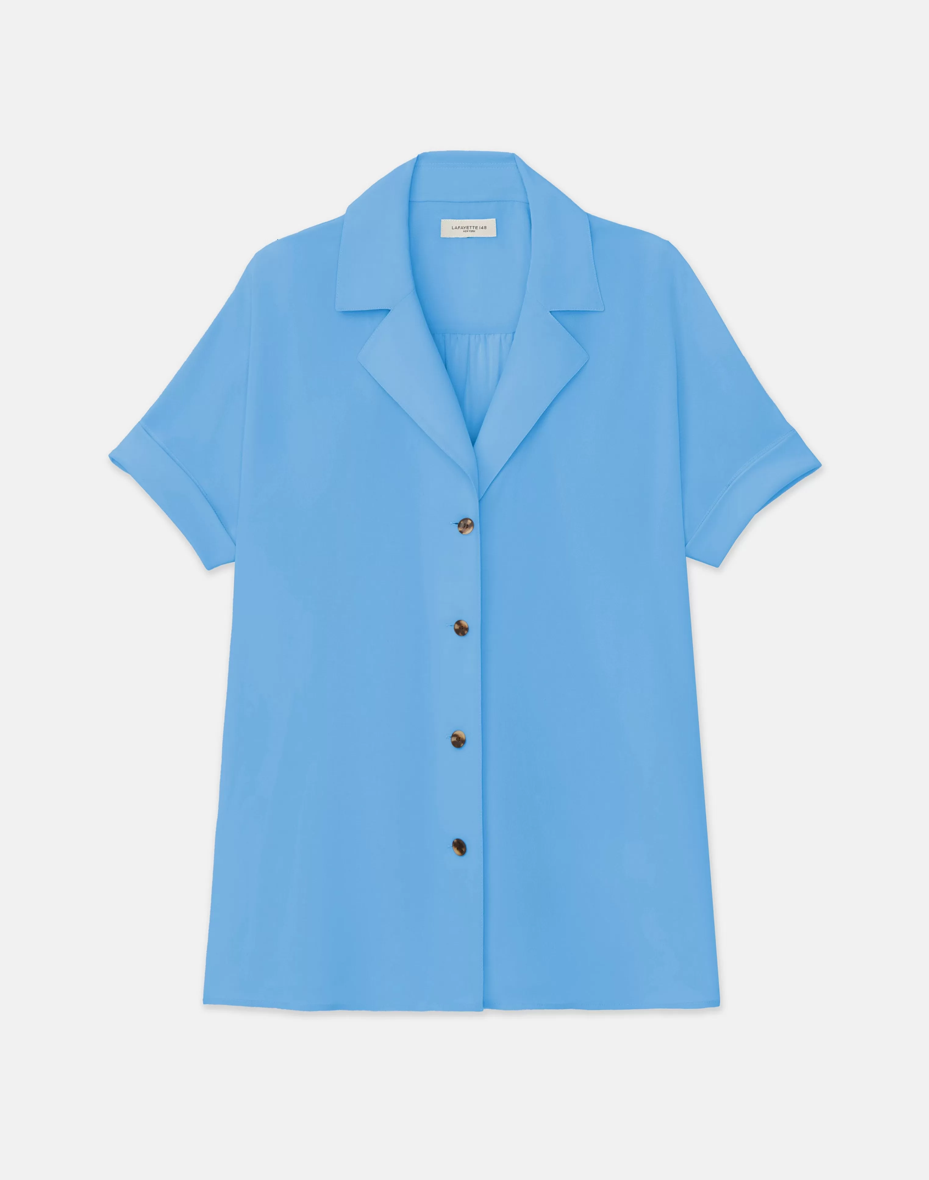 Sandwashed Silk Notch Collar Blouse<Lafayette 148 New York Cheap