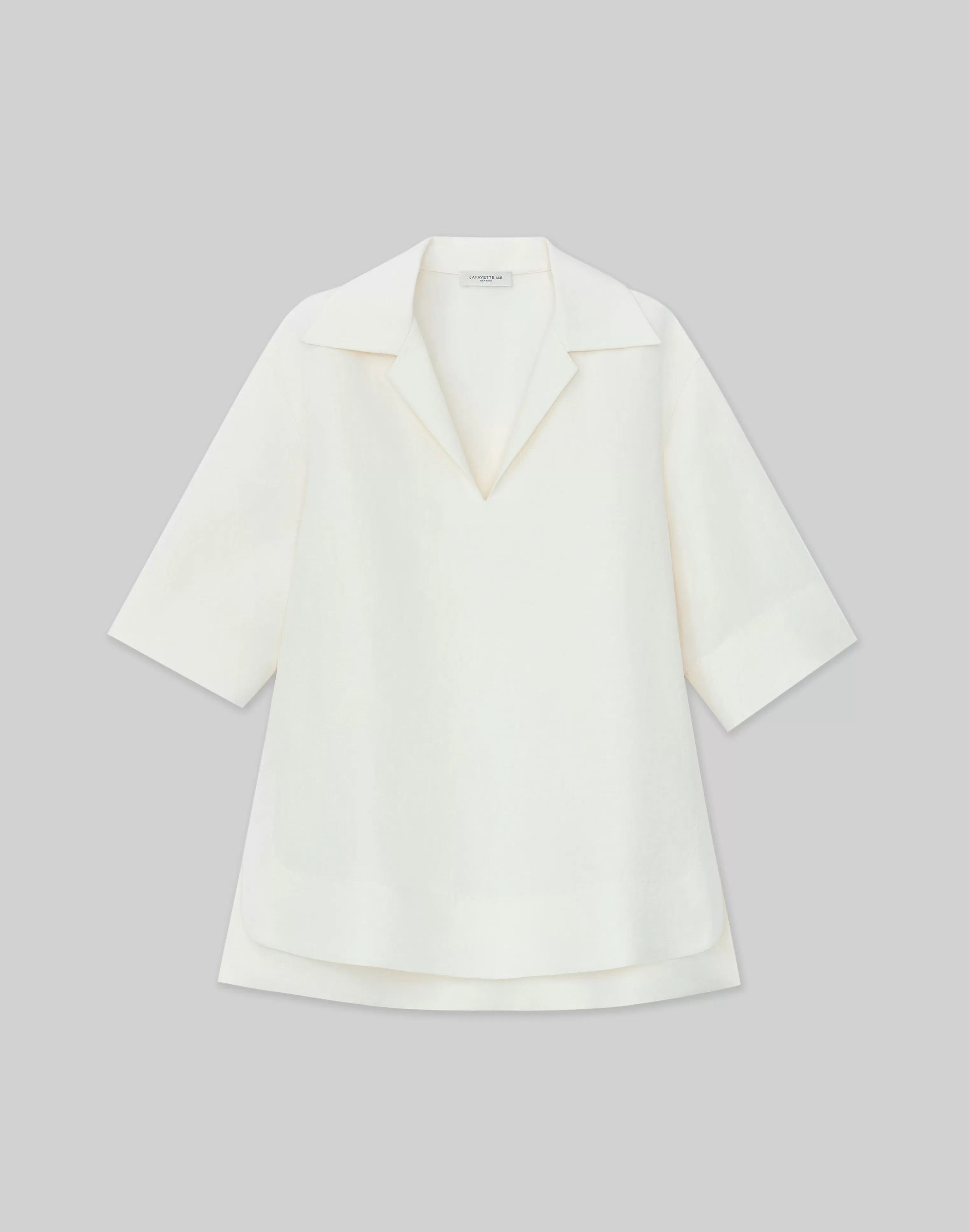 Silk-Linen Collared Popover Blouse<Lafayette 148 New York Cheap