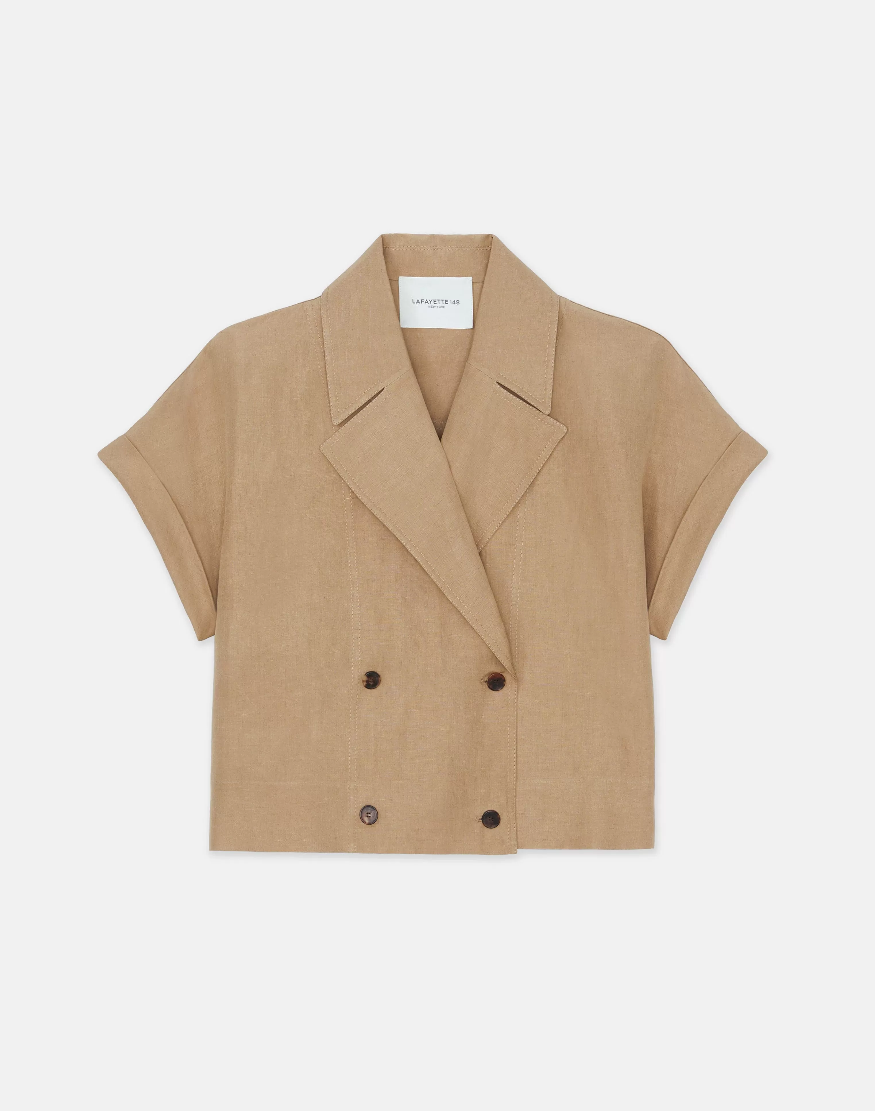 Silk-Linen Double Breasted Cropped Shirt Jacket<Lafayette 148 New York Fashion