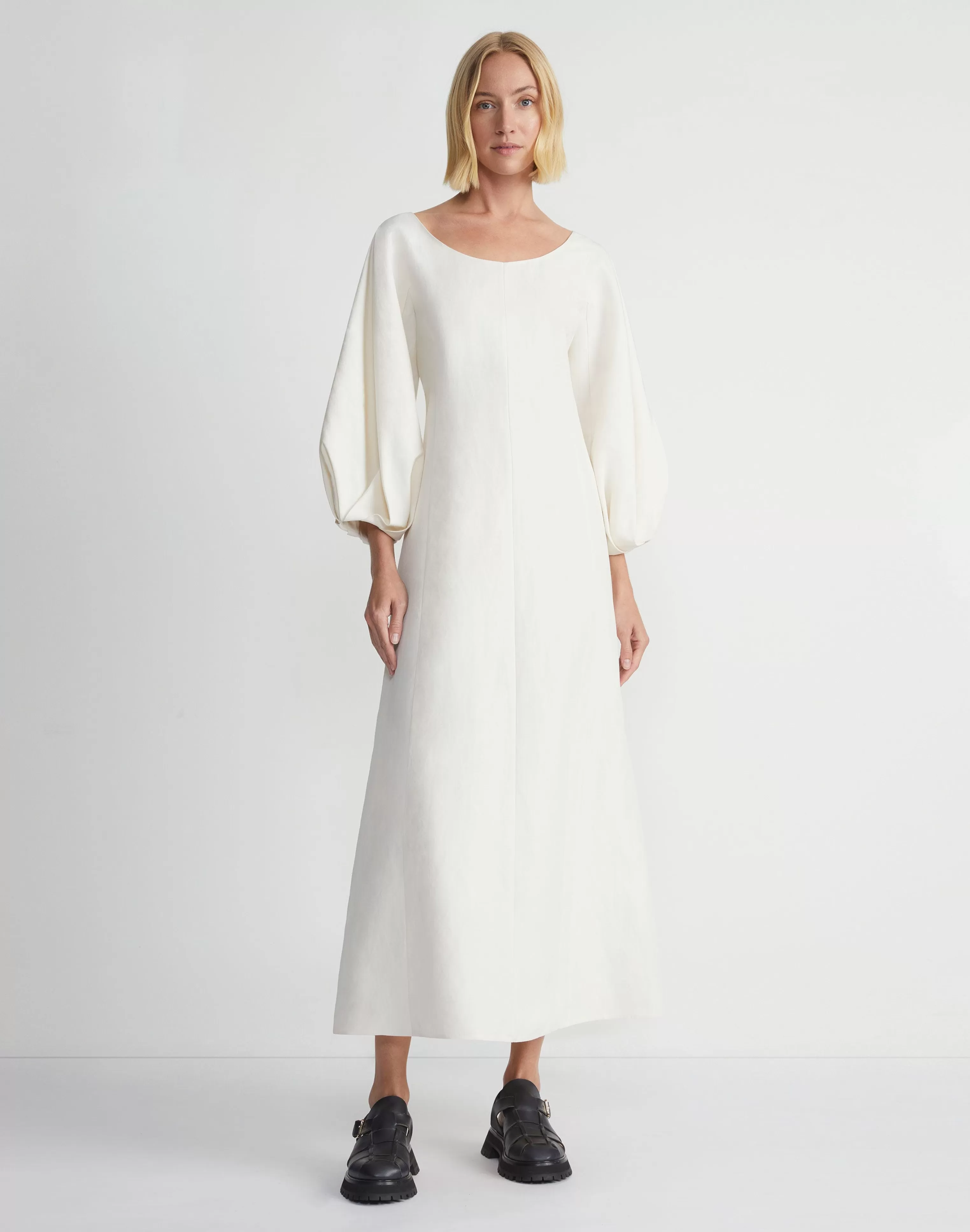 Silk-Linen Lantern Sleeve Dress<Lafayette 148 New York Shop