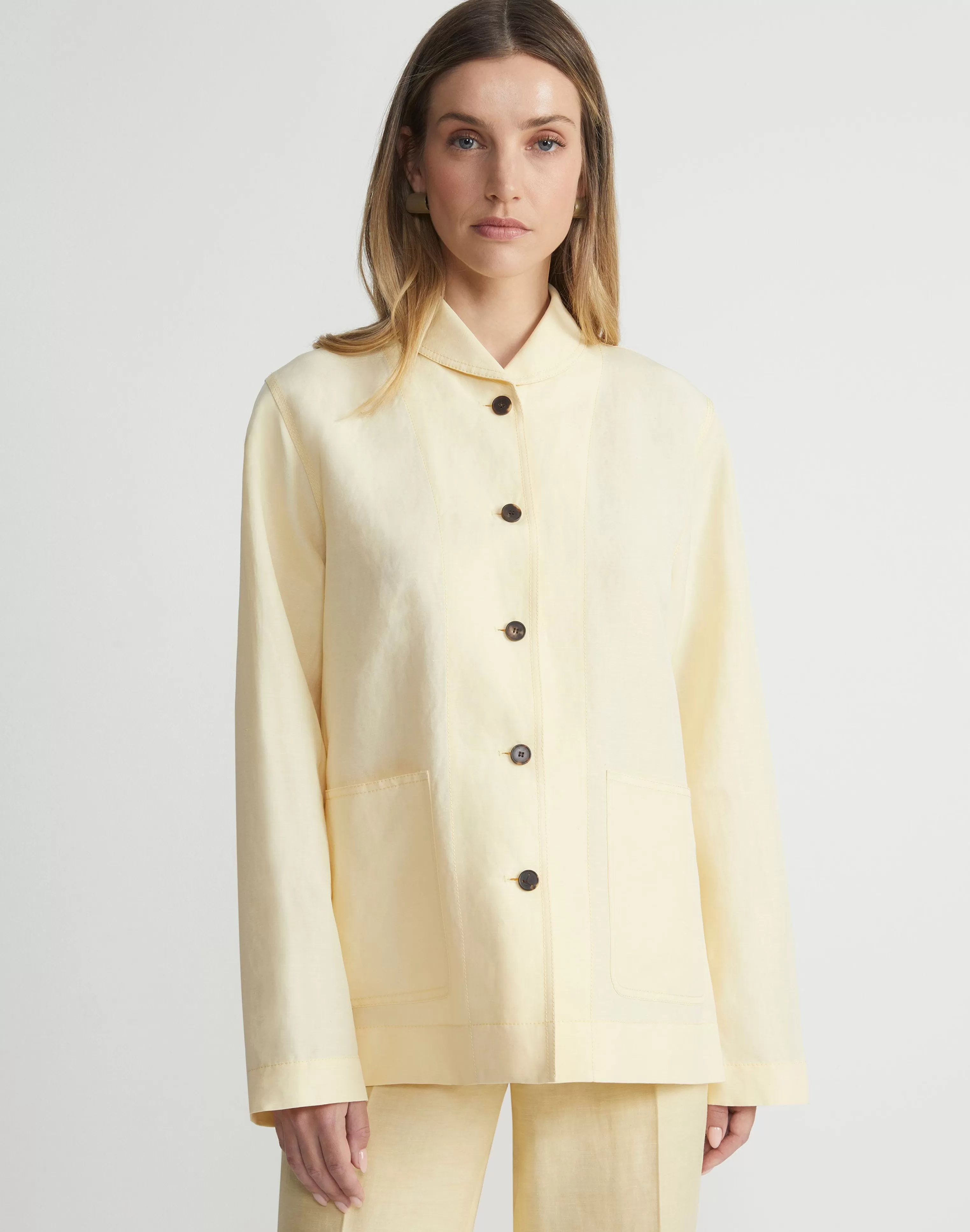 Silk-Linen Shawl Collar Shirt Jacket<Lafayette 148 New York Shop