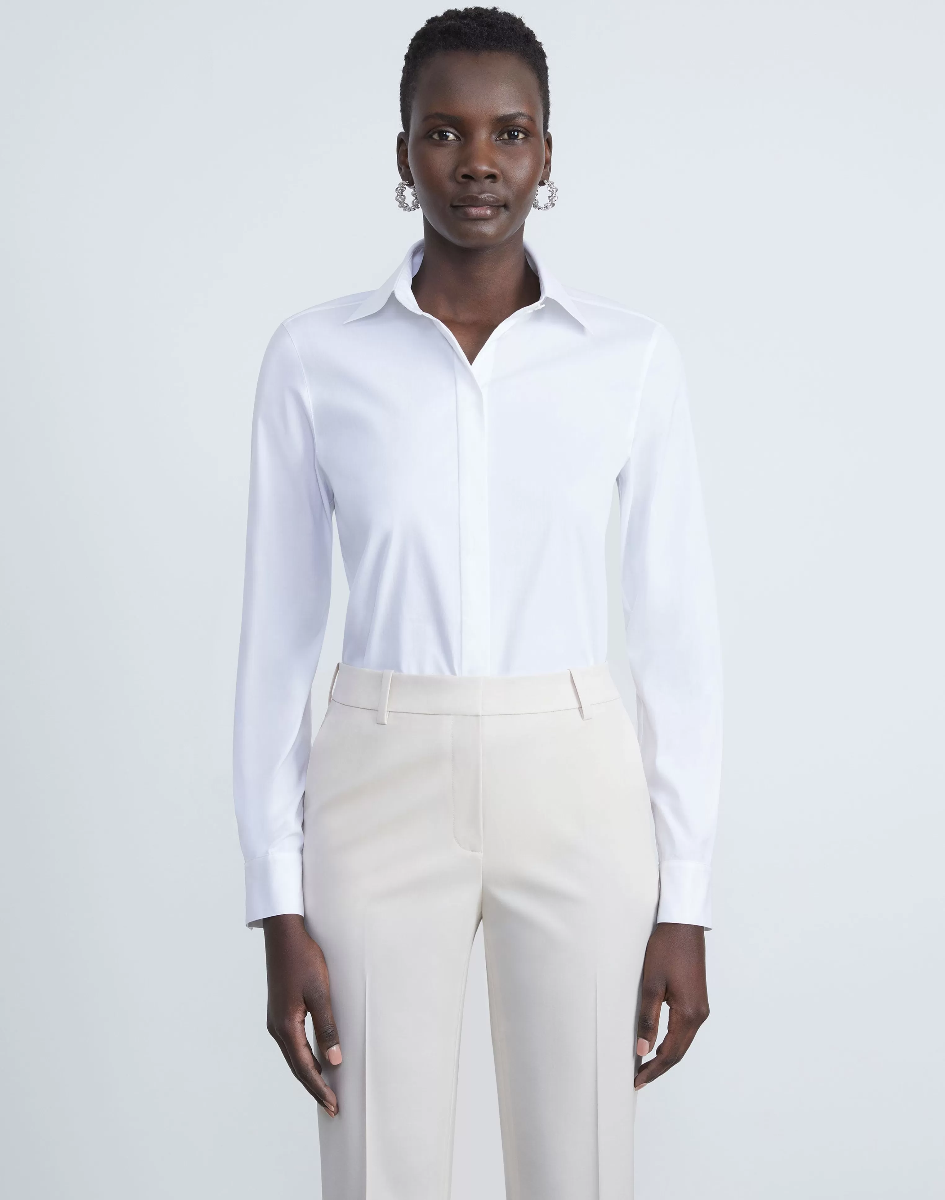 Stretch Cotton Button Down Bodysuit<Lafayette 148 New York Best Sale