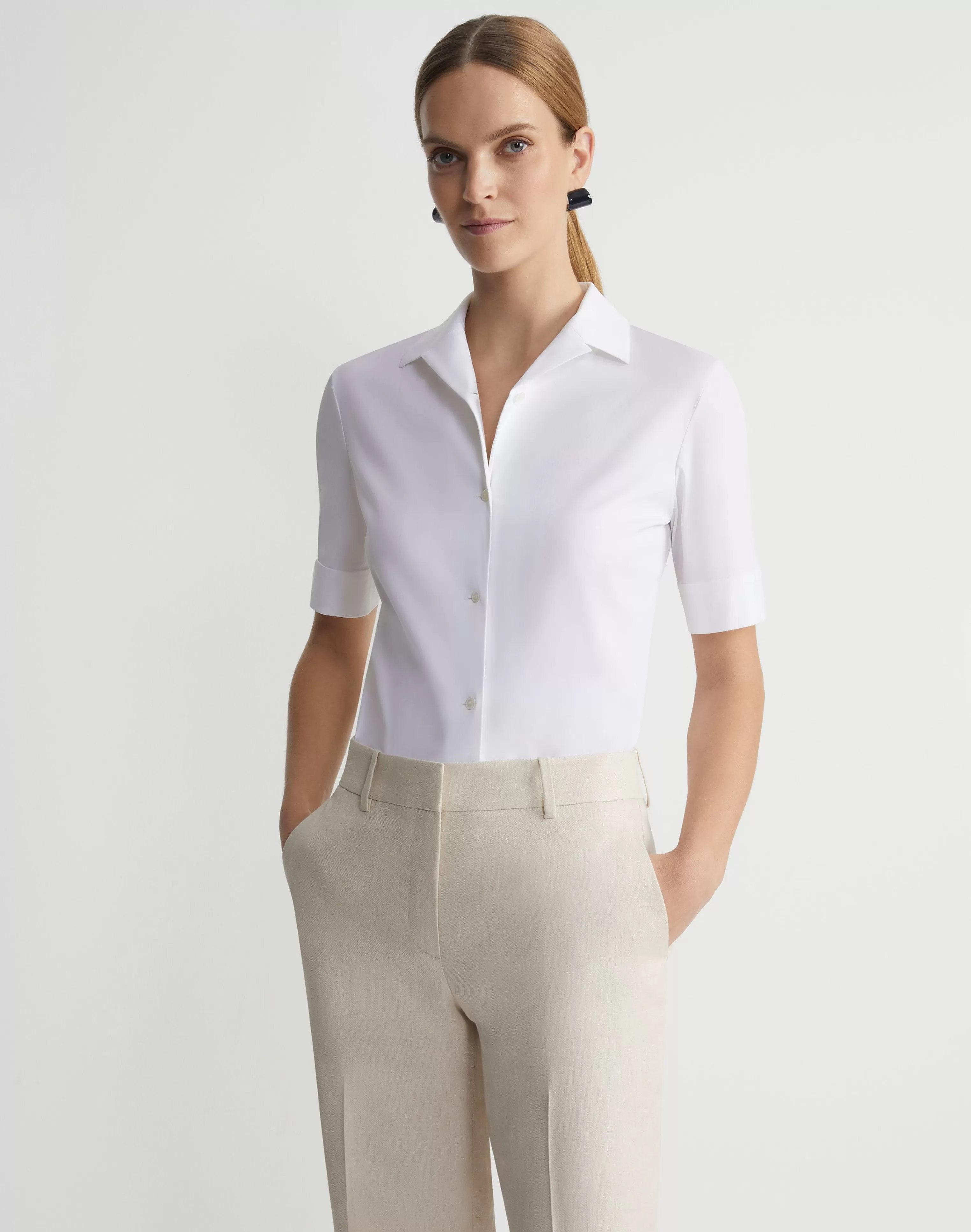 Stretch Cotton Notch Collar Shirt<Lafayette 148 New York Cheap