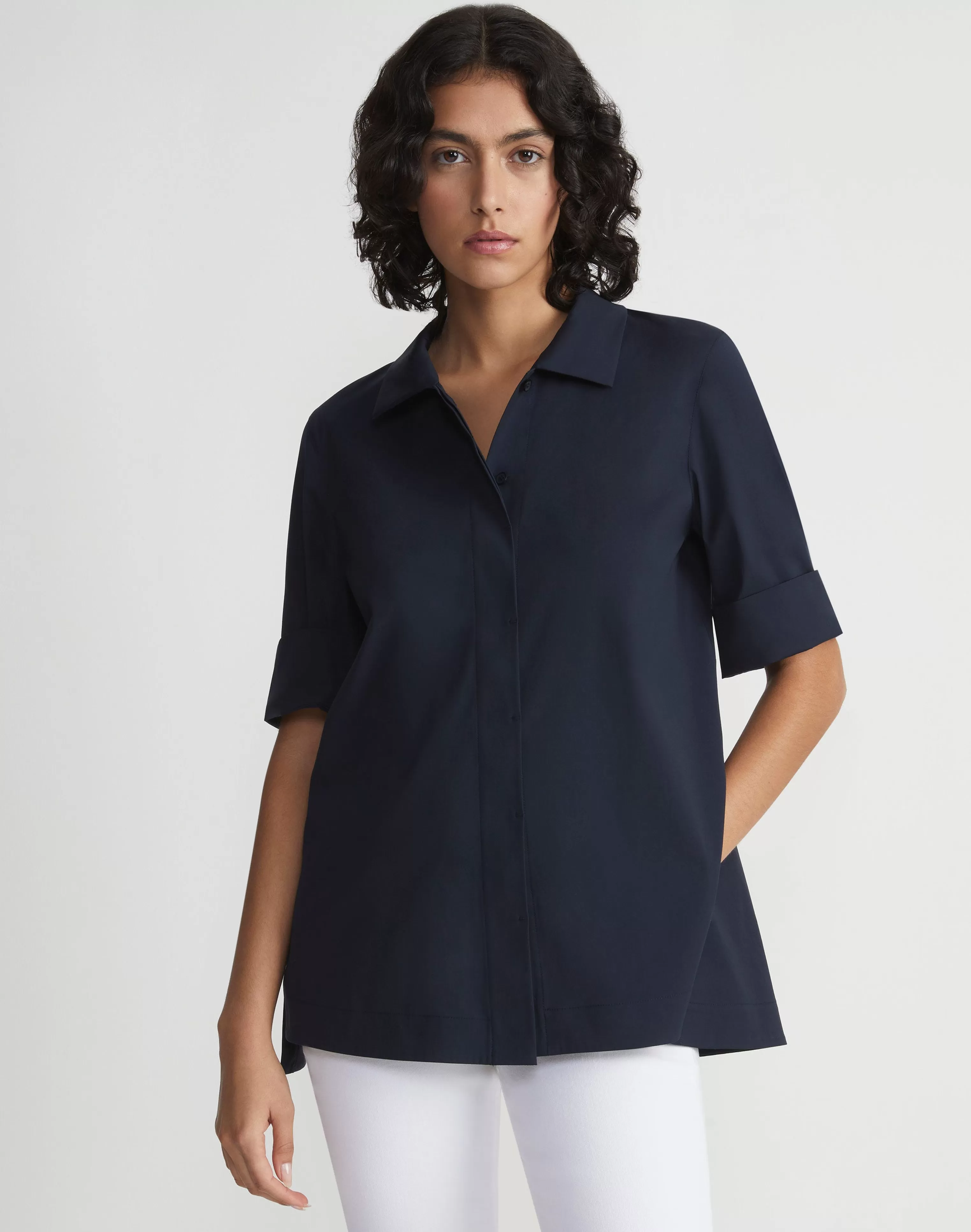 Stretch Cotton Peplum Shirt<Lafayette 148 New York Discount