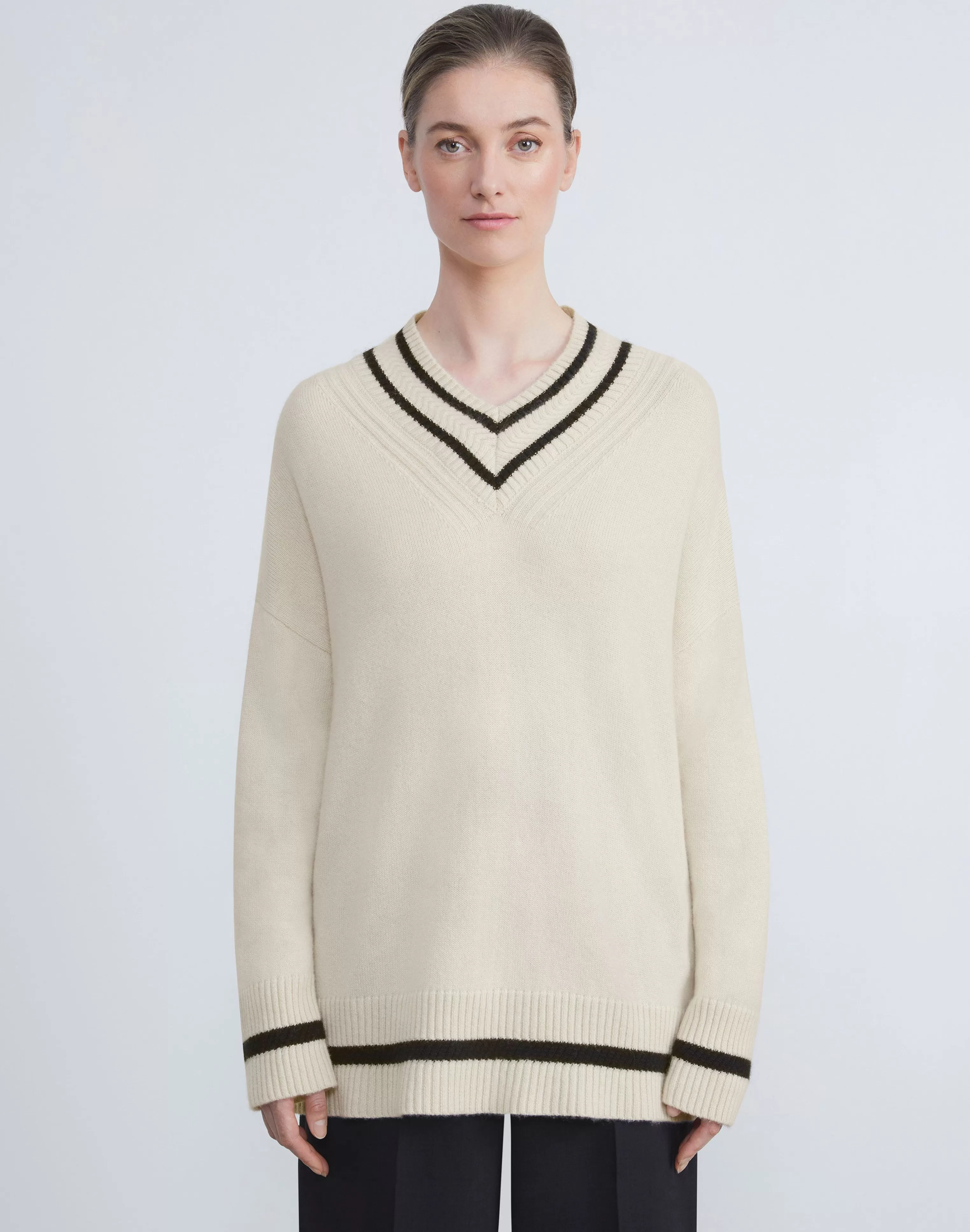 Stripe Cashmere V-Neck Sweater<Lafayette 148 New York Cheap