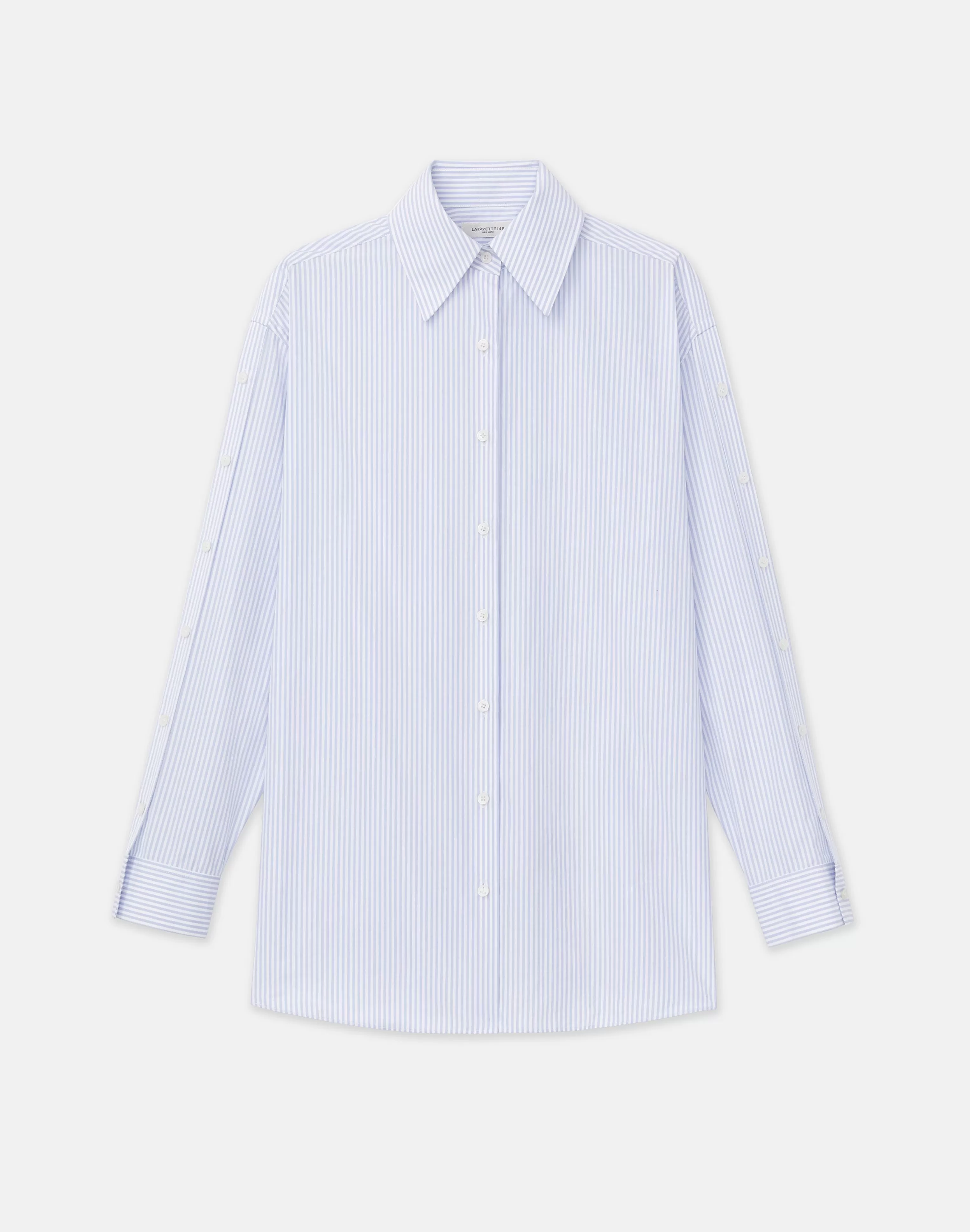 Stripe Cotton Poplin Button Sleeve Oversized Shirt<Lafayette 148 New York Shop