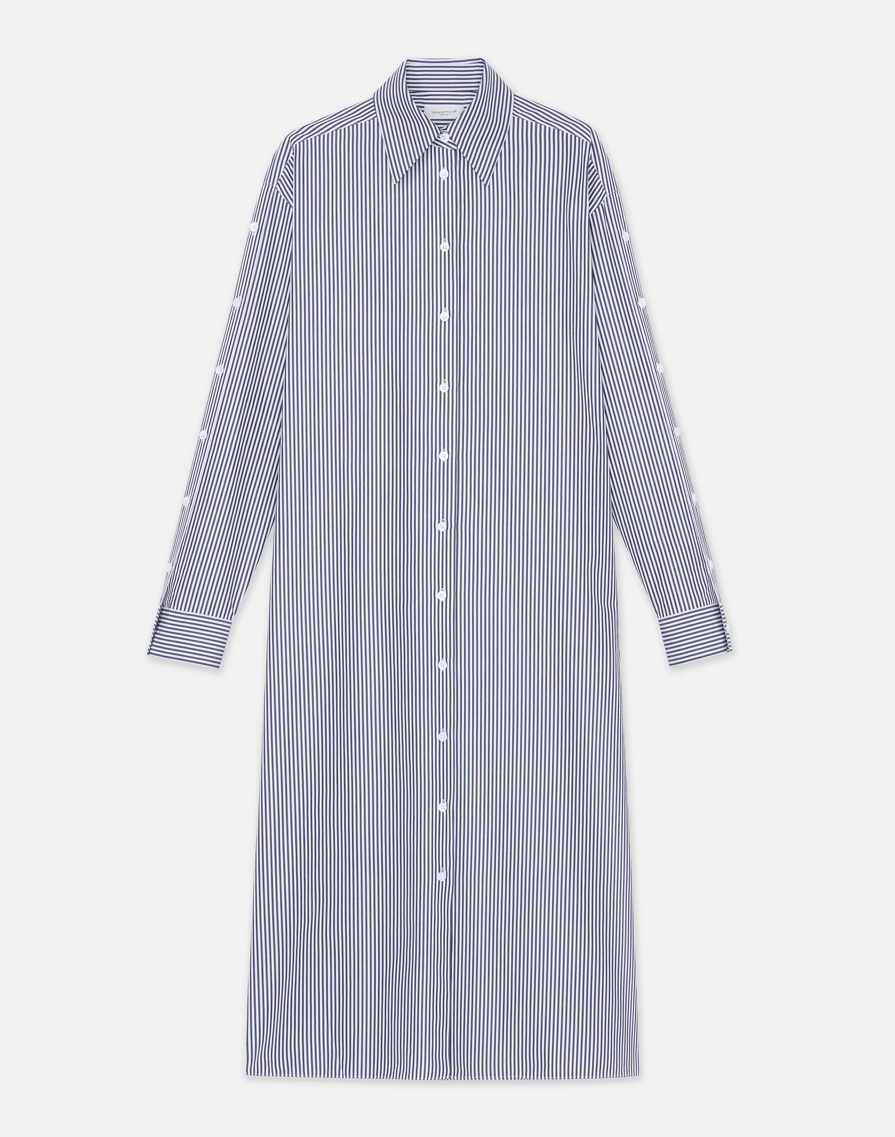 Stripe Cotton Poplin Button Sleeve Oversized Shirtdress<Lafayette 148 New York Cheap