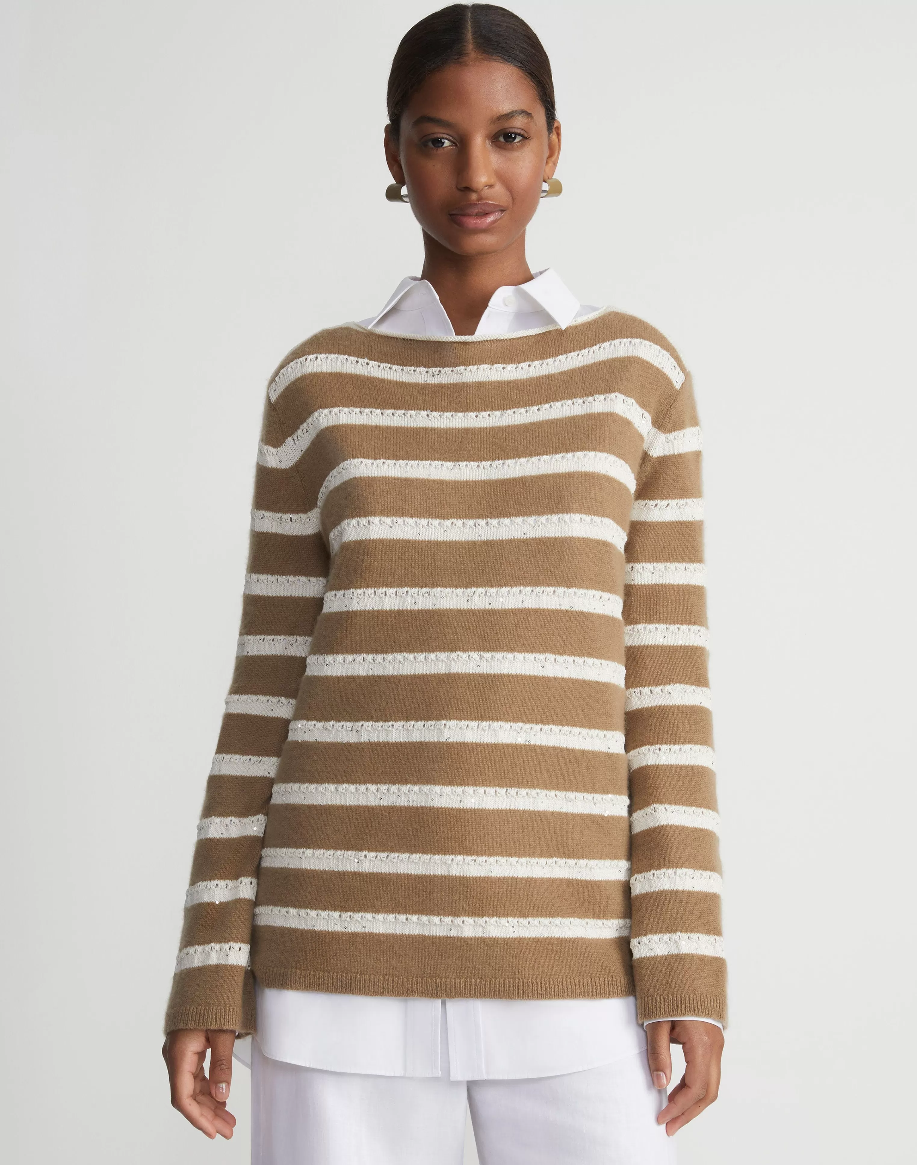 Stripe Sequined Cotton & Cashmere Sweater<Lafayette 148 New York Sale