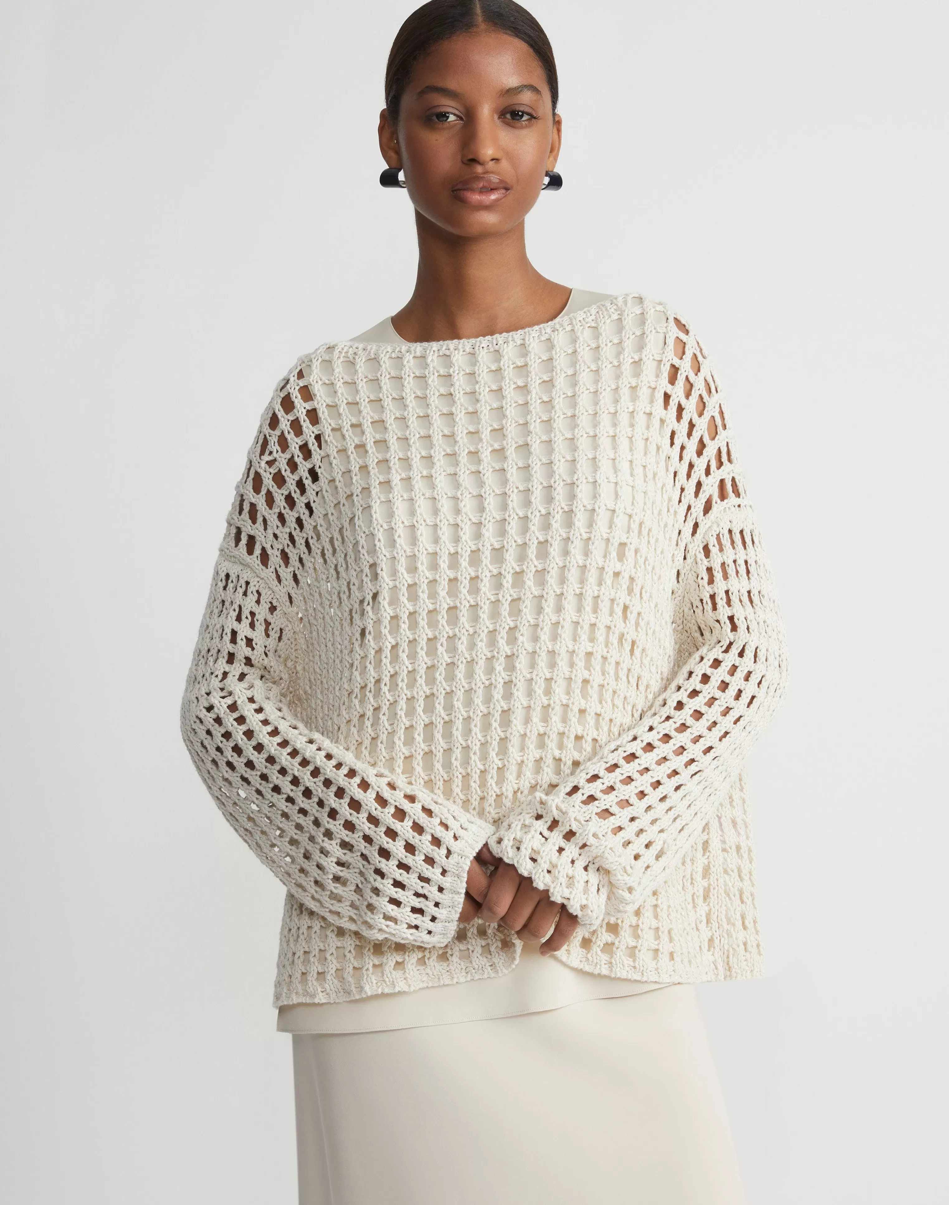 Sustainable Linen-Silk Chainette Net Stitch Sweater<Lafayette 148 New York New