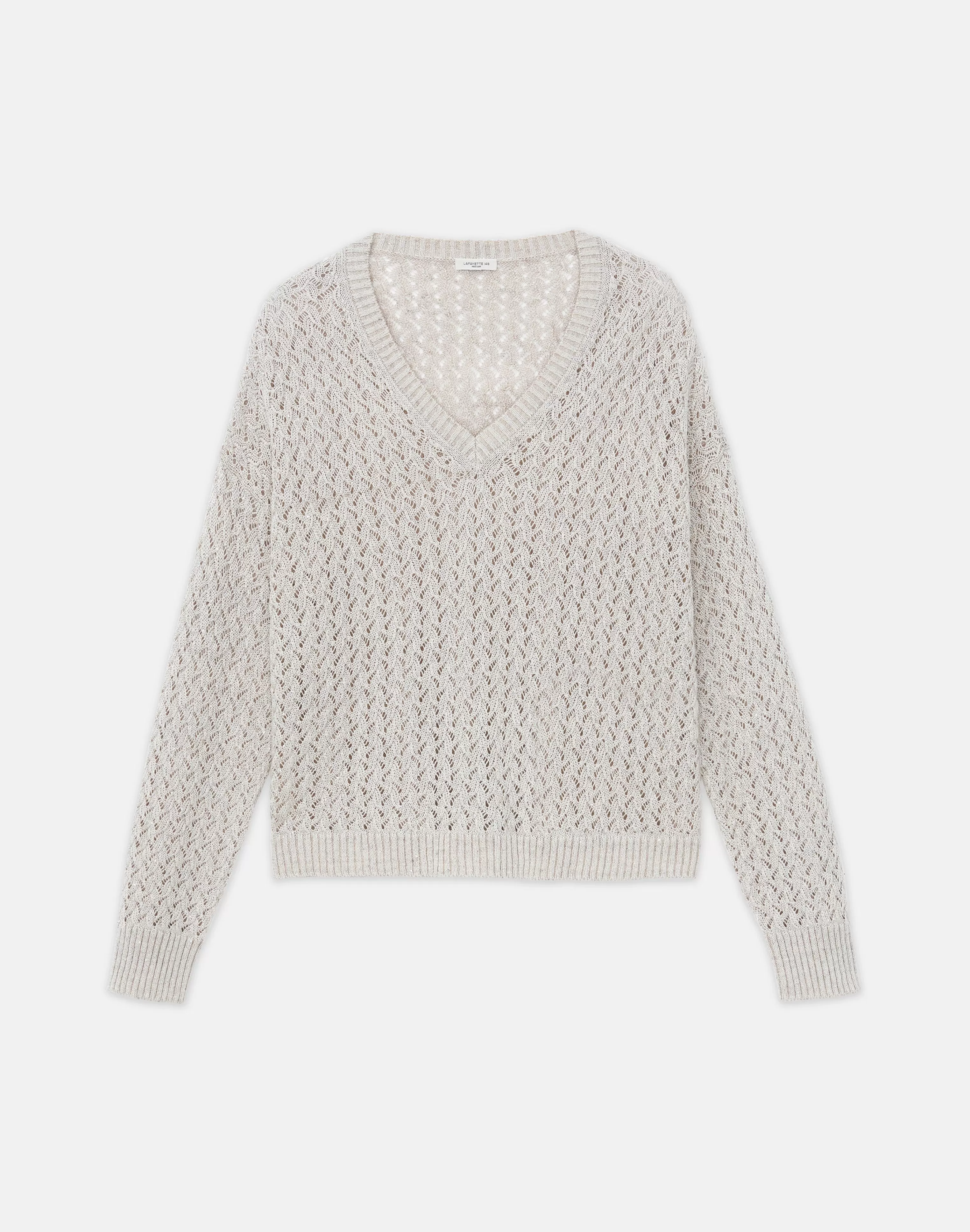 Sustainable Linen-Silk Sequin Cable V-Neck Sweater<Lafayette 148 New York Sale