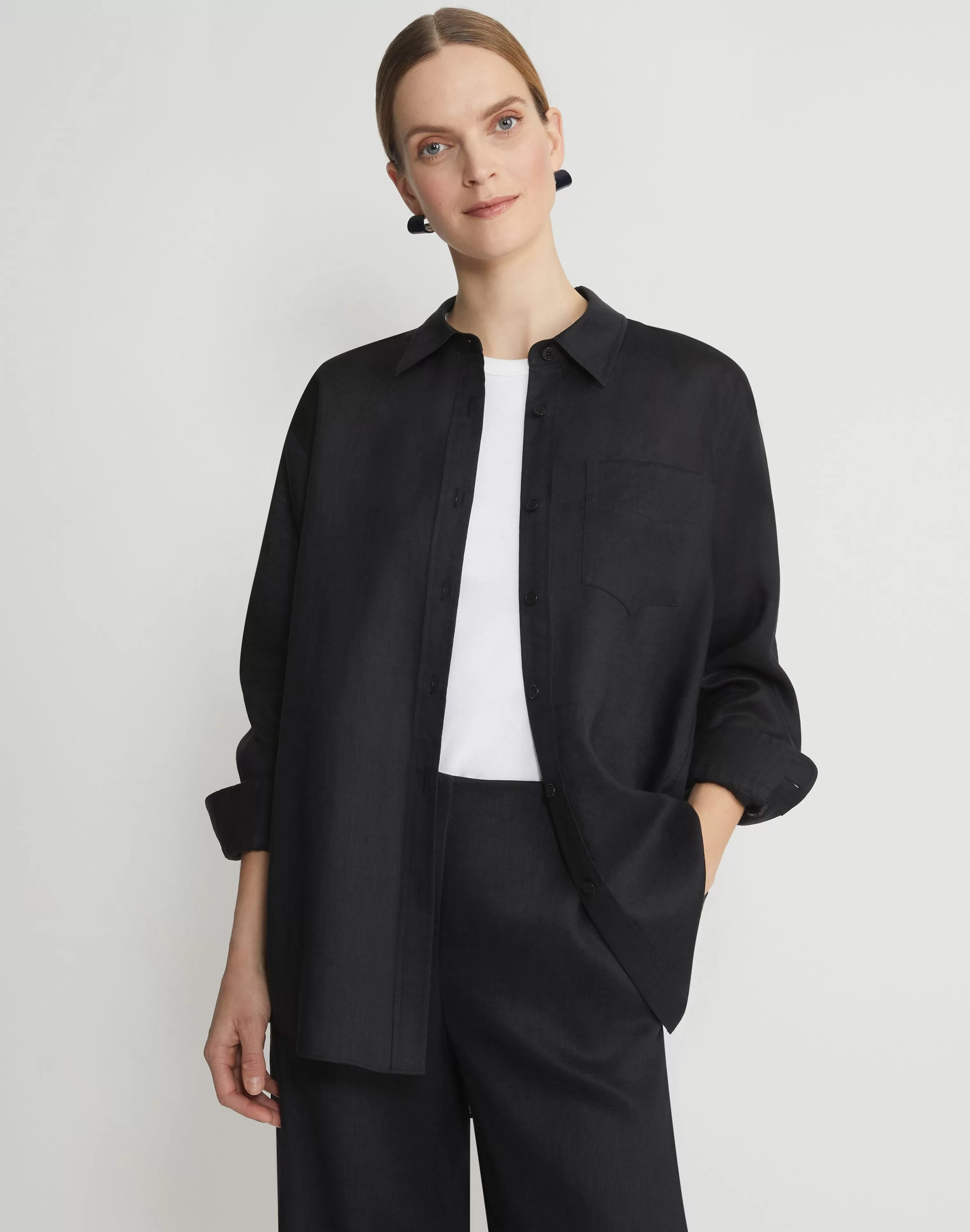 Vintage Linen Boyfriend Oversized Shirt<Lafayette 148 New York Clearance