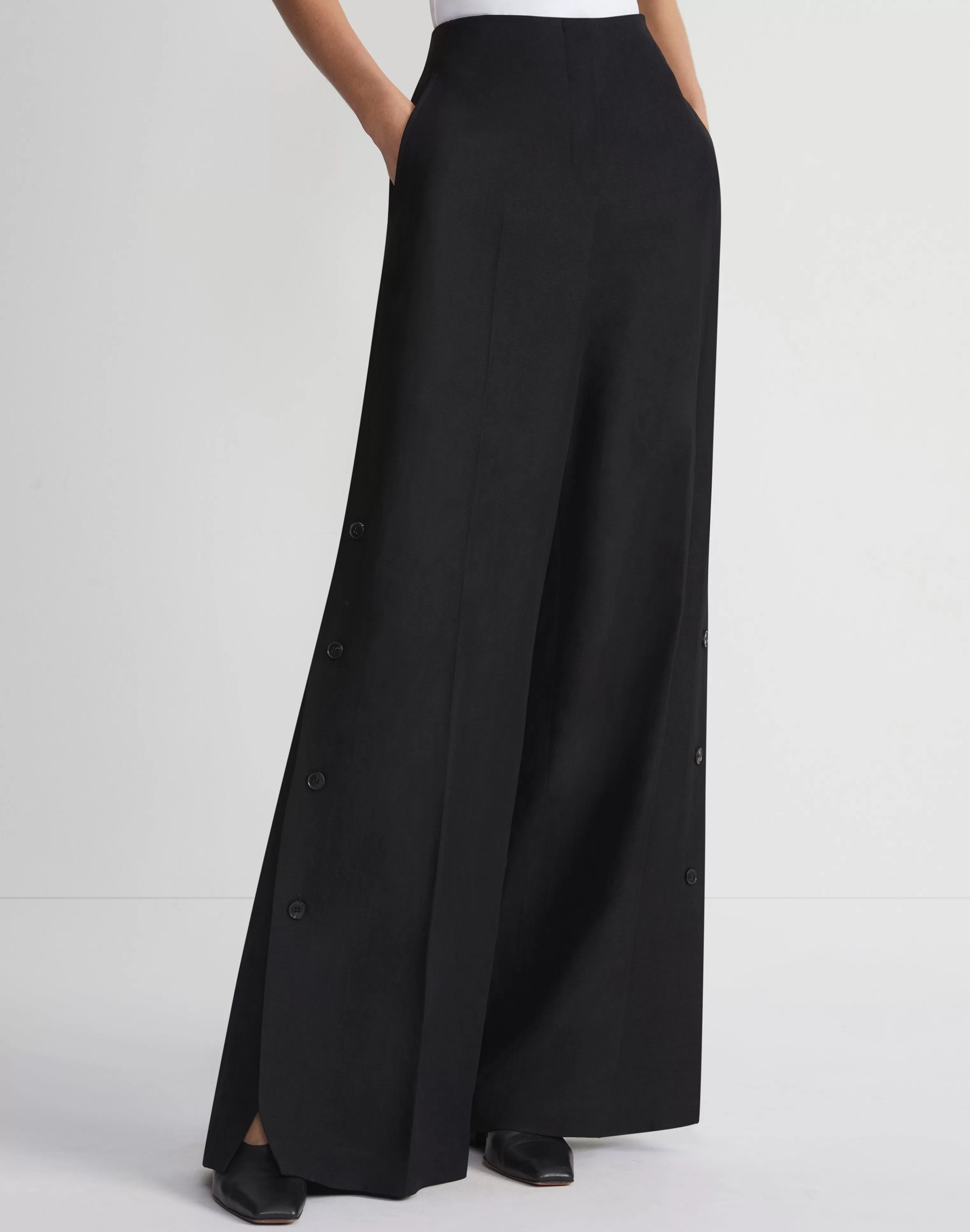 Viscose-Linen Twill Thames Button Wide Leg Pant<Lafayette 148 New York Best Sale