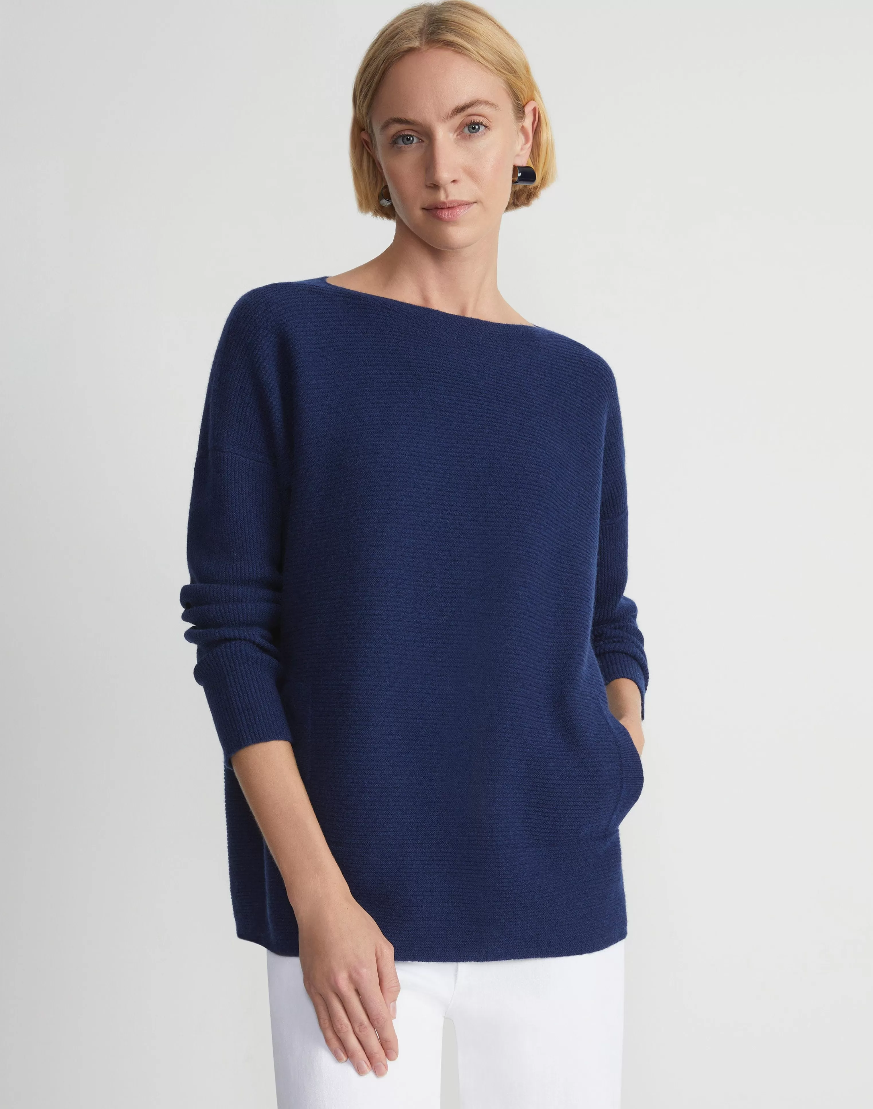 Wool-Cashmere Link Stitch Bateau Neck Sweater<Lafayette 148 New York Outlet