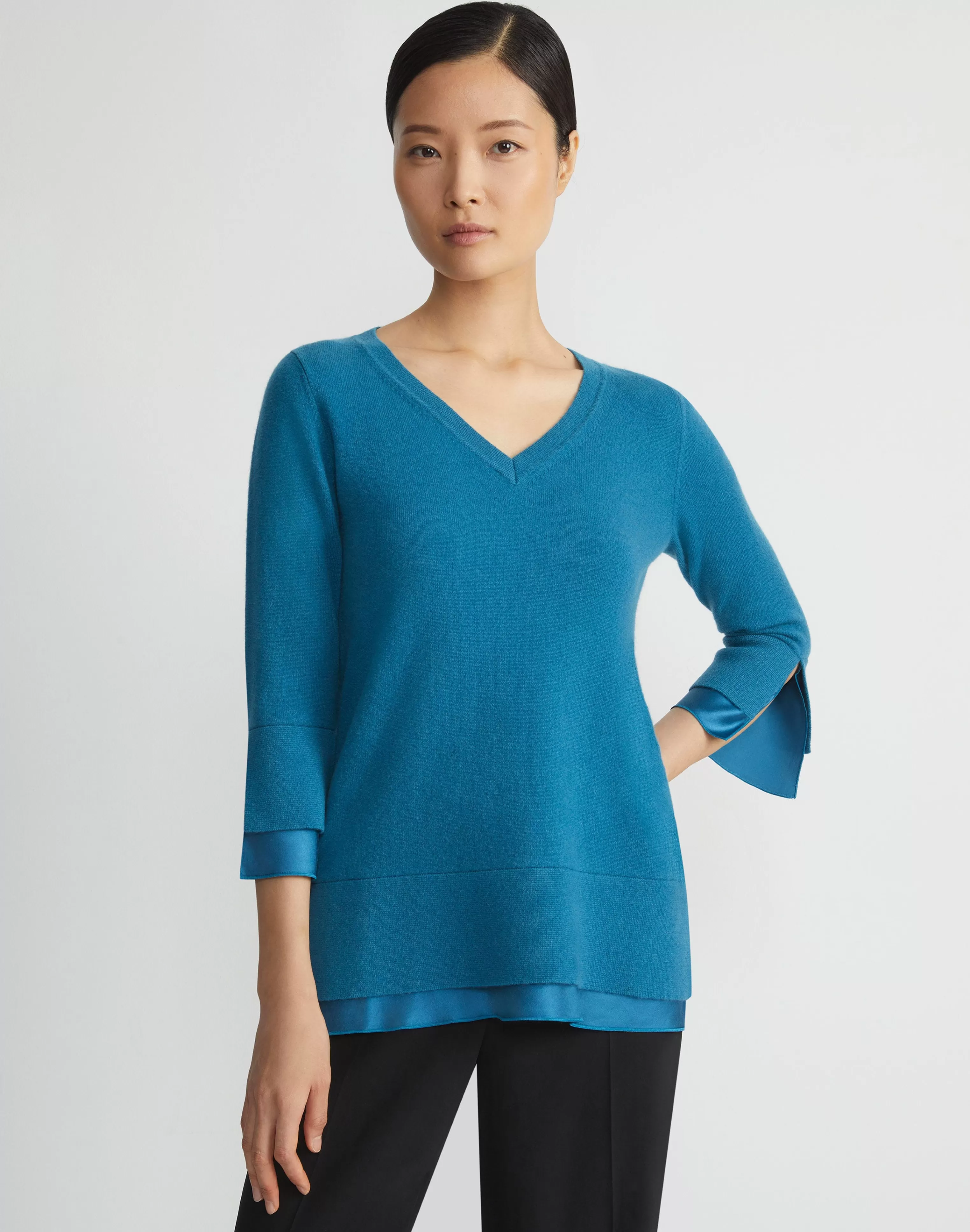 Wool-Cashmere Silk Trimmed Sweater<Lafayette 148 New York Fashion