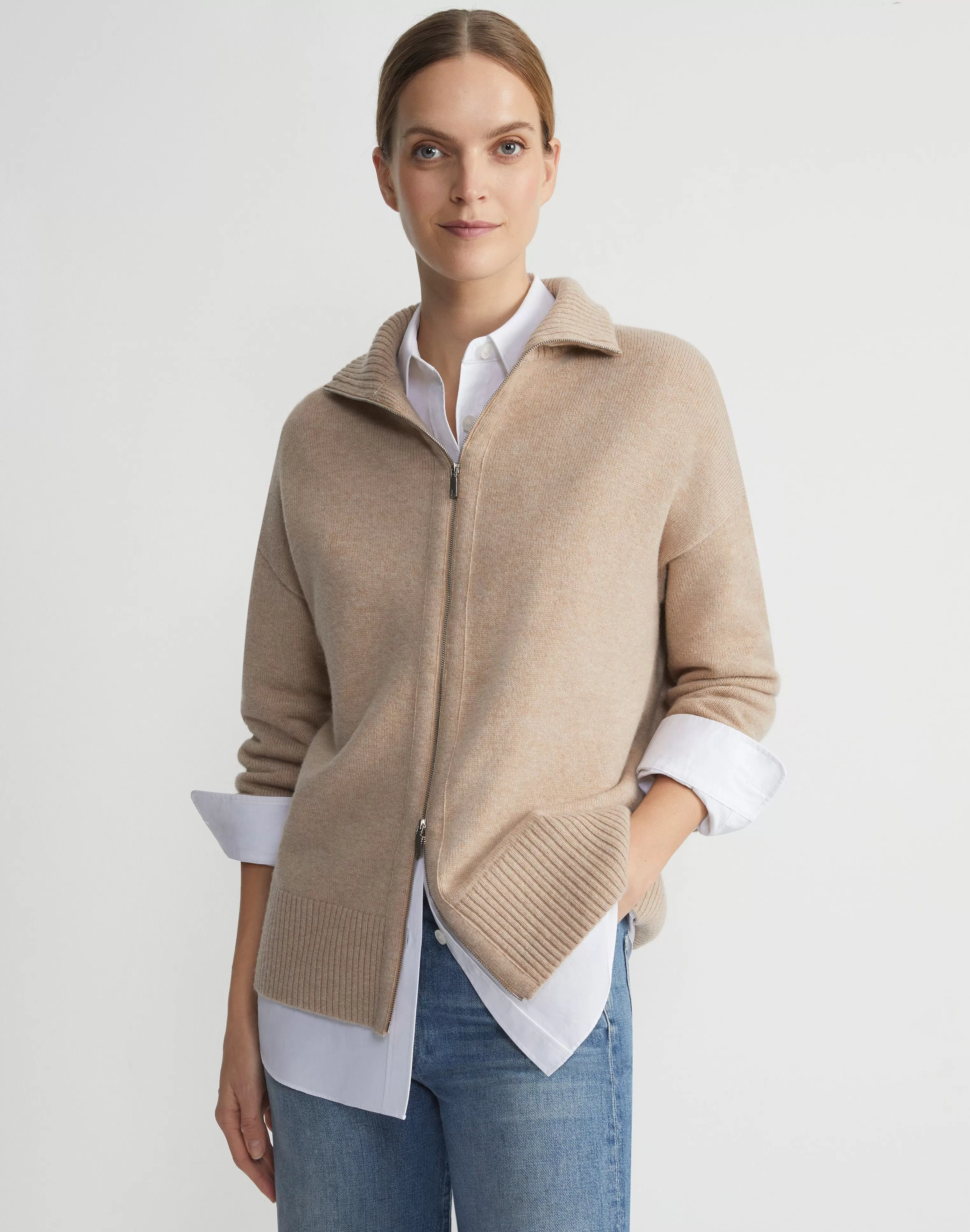 Wool-Cashmere Zip Front Cardigan<Lafayette 148 New York Sale