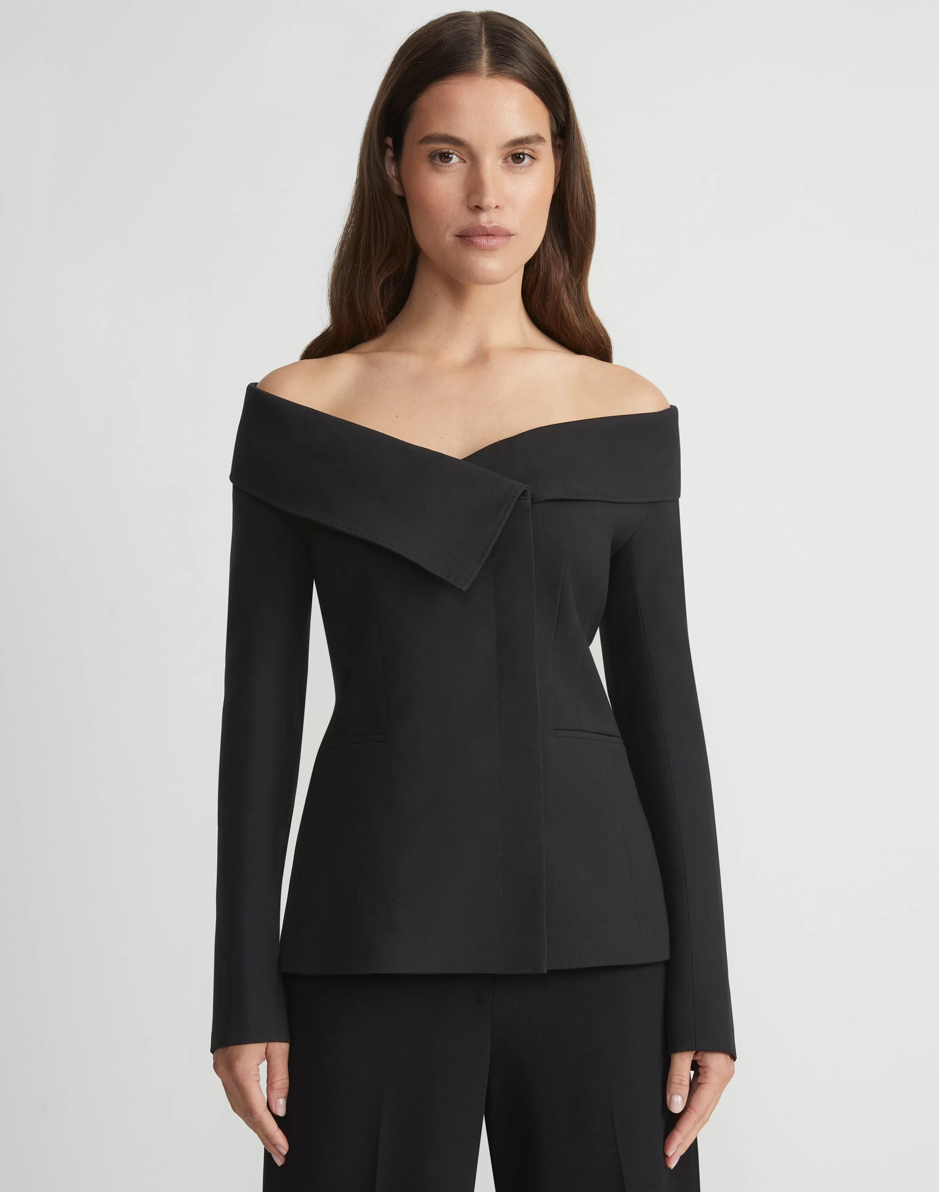 Wool-Silk Crepe Portrait Collar Jacket<Lafayette 148 New York Shop